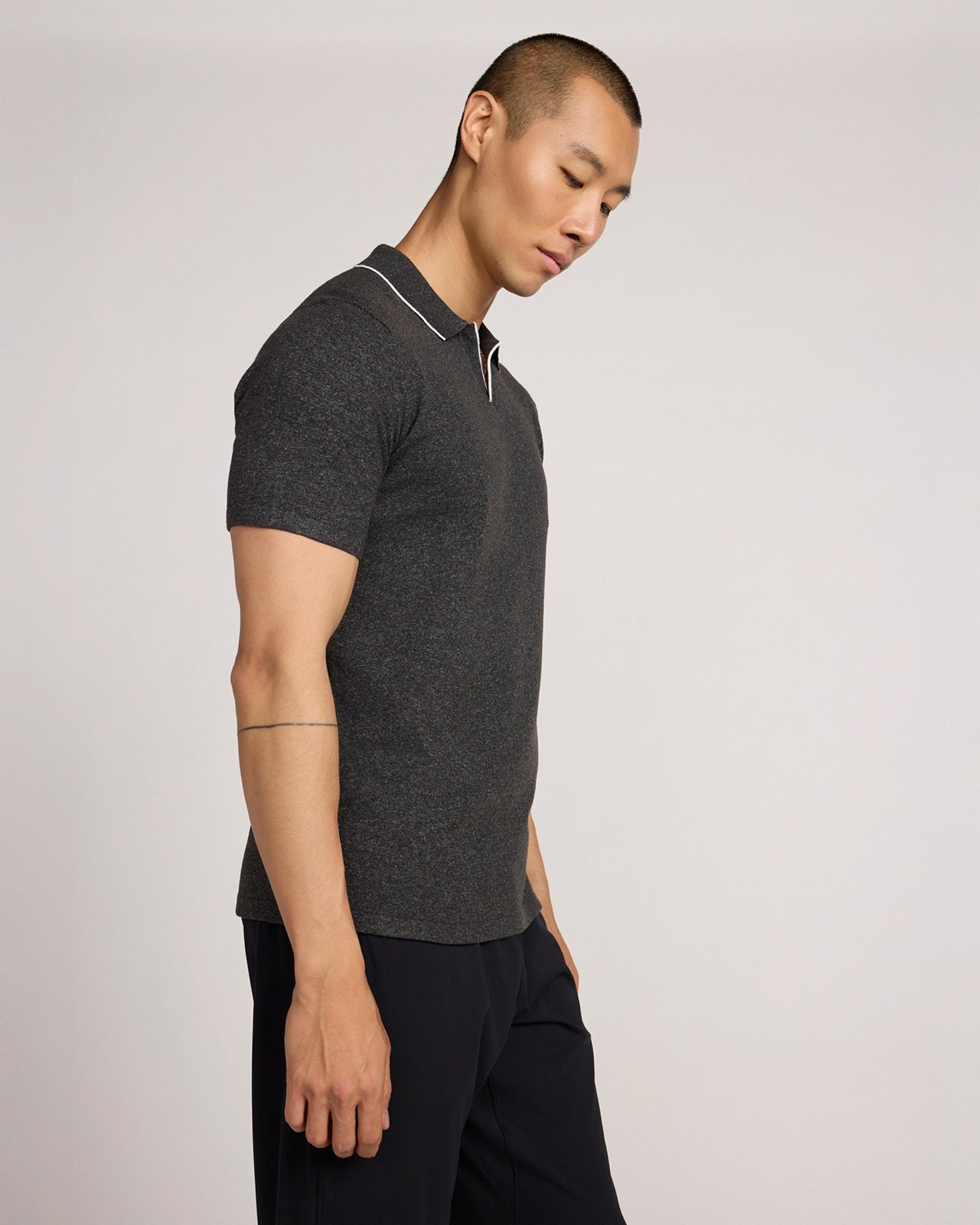 The Soft Luxe Johnny Collar Sweater Polo - Charcoal