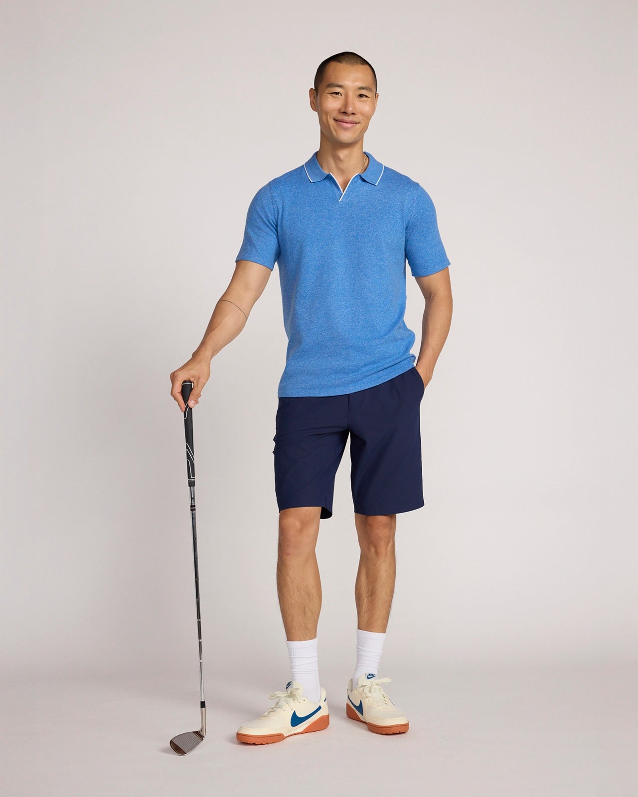 The Soft Luxe Johnny Collar Sweater Polo - Navy