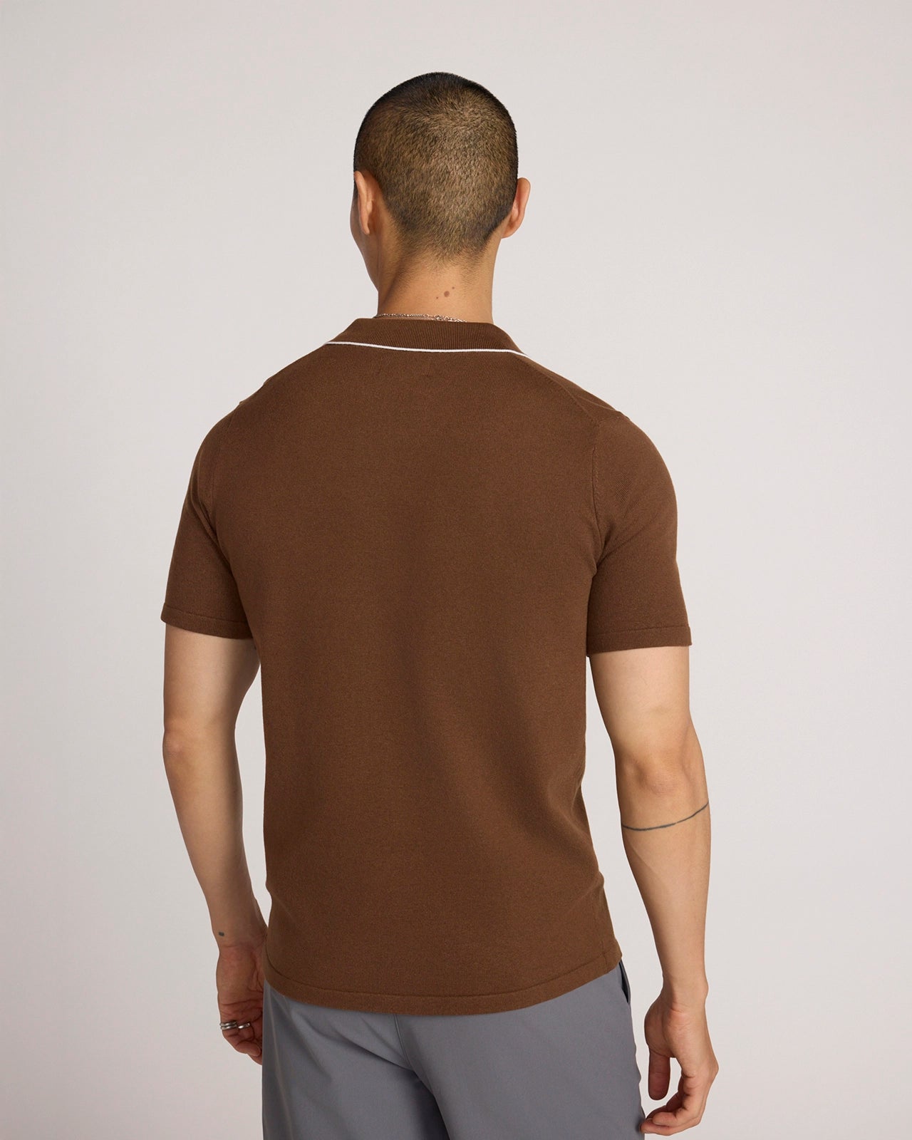 The Soft Luxe Johnny Collar Sweater Polo - Brown