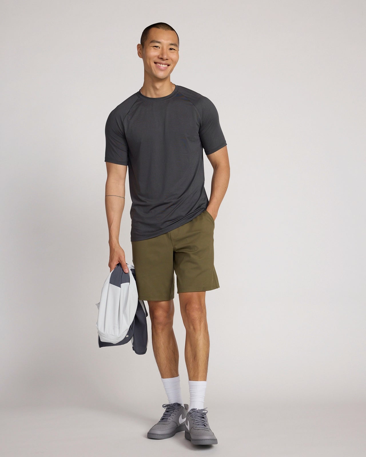 The Active Jacquard Raglan Performance Tee - Volcanic Ash Grey