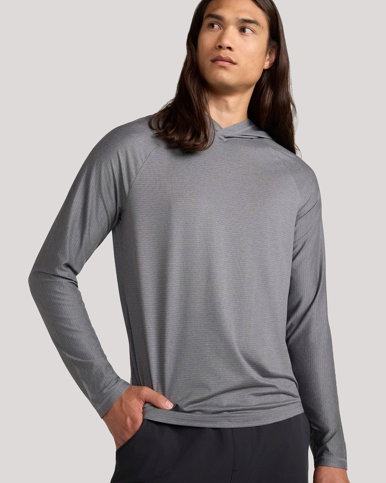 For general description, go to 'Main Product Description' region - The Active Stripe Hooded Jersey Top - Castlerock Grey