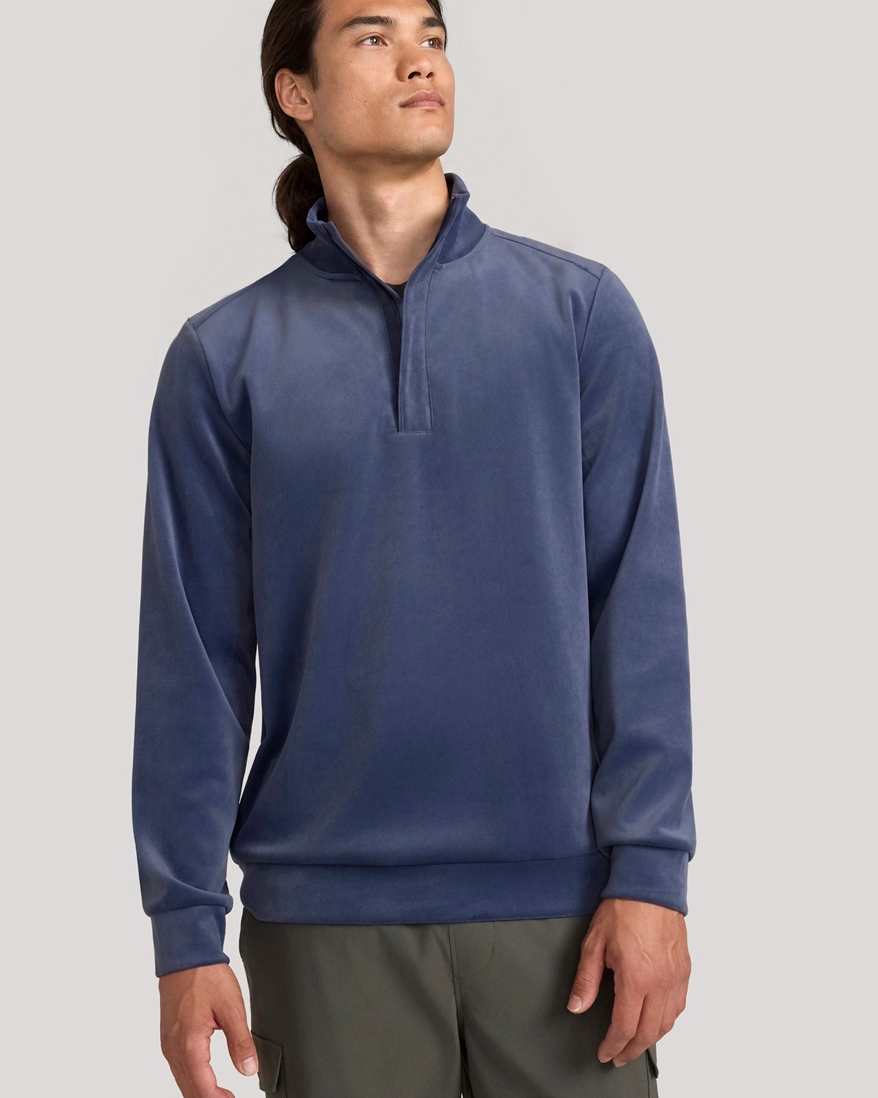 The Soft Luxe Twill Fleece Quarter-Zip Top - Mood Indigo