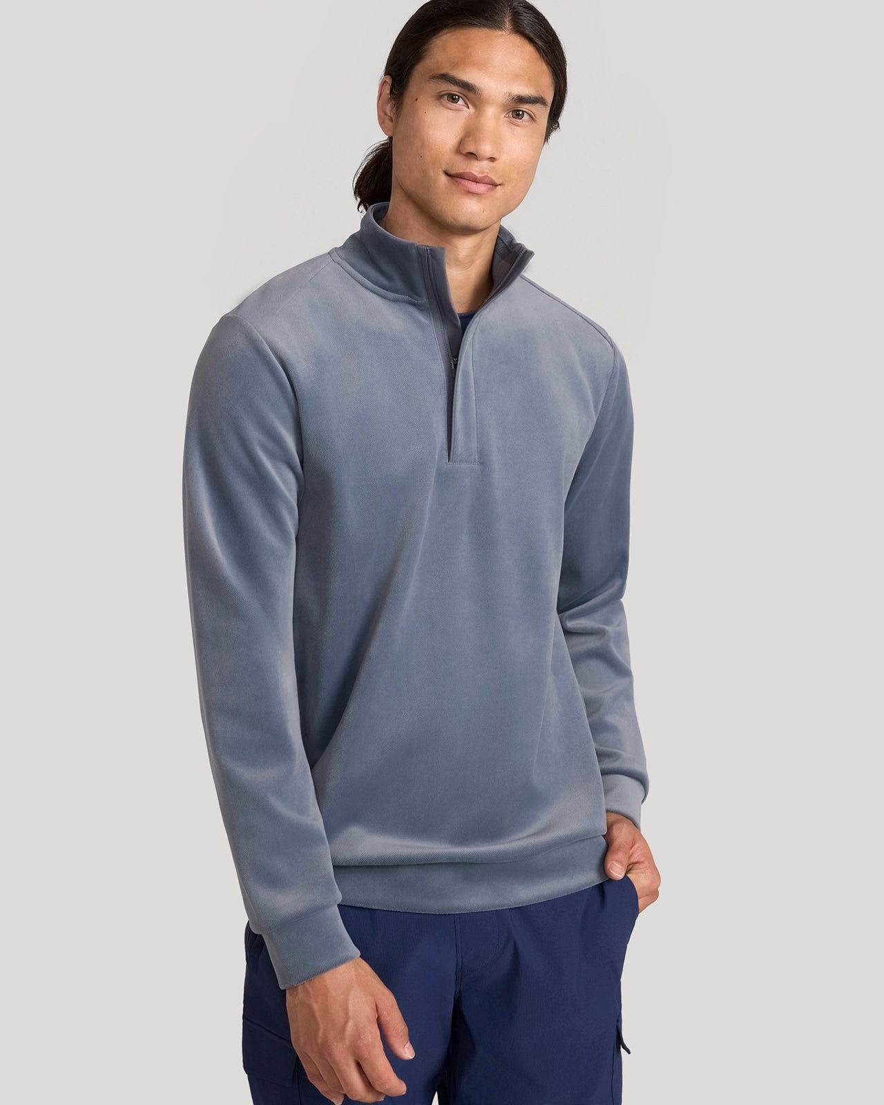 The Soft Luxe Twill Fleece Quarter-Zip Top - Turbulence Blue