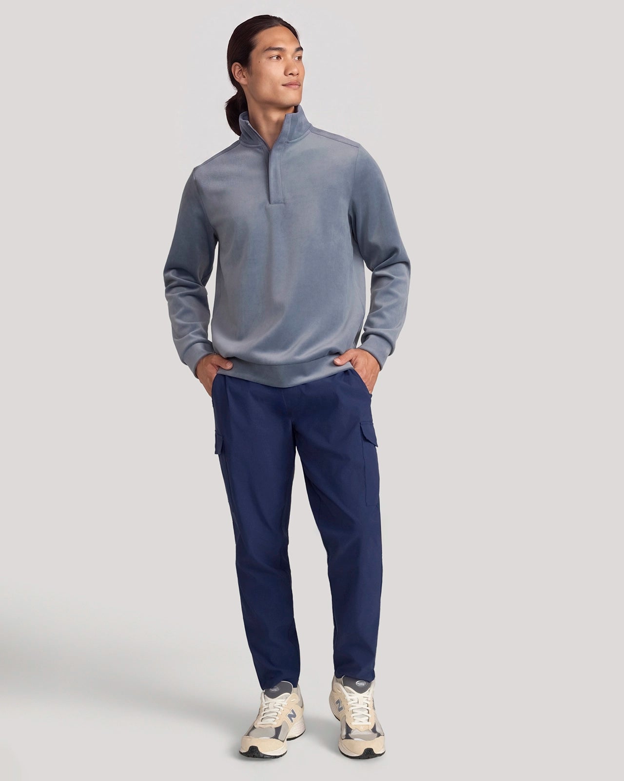The Soft Luxe Twill Fleece Quarter-Zip Top - Turbulence Blue
