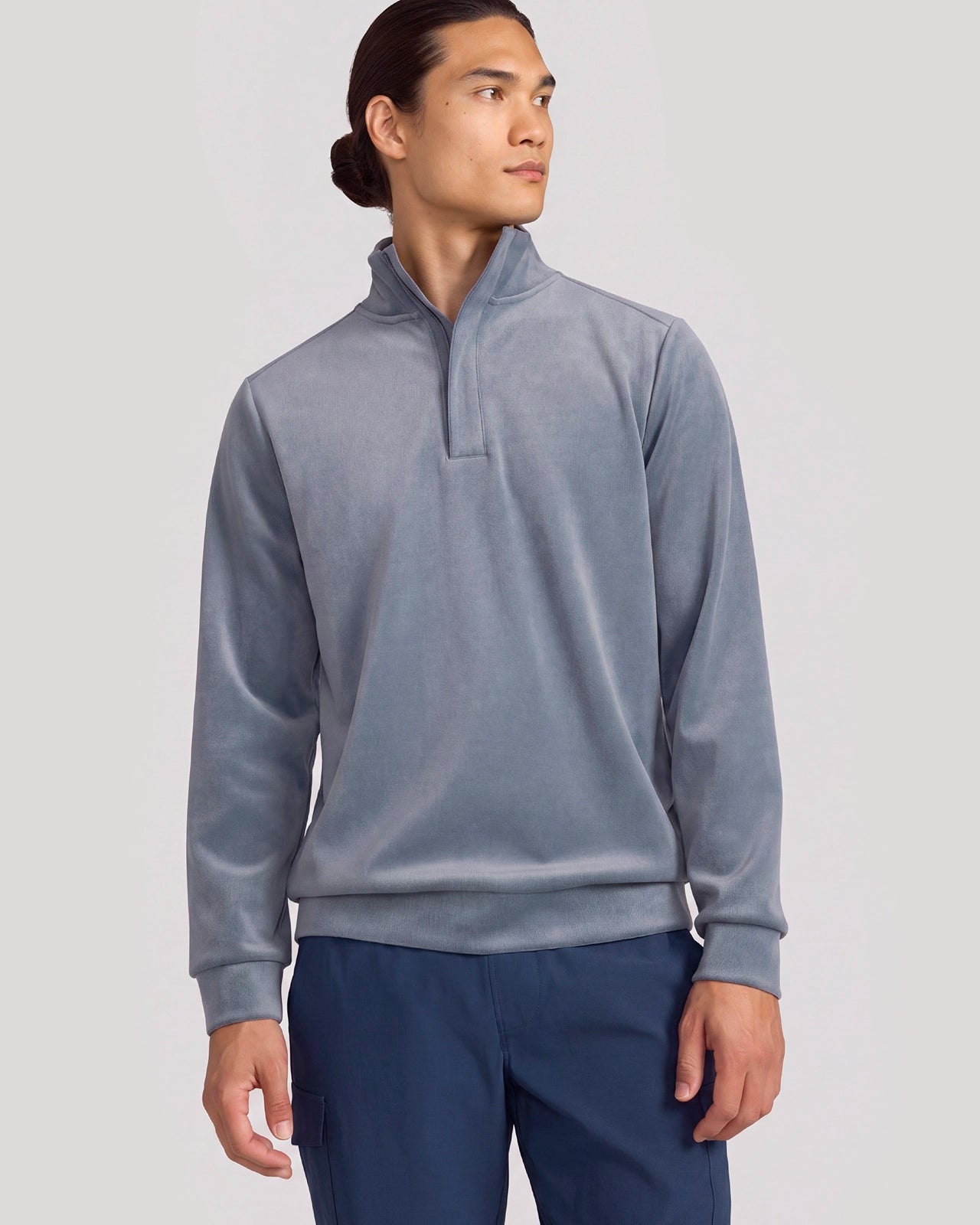 The Soft Luxe Twill Fleece Quarter-Zip Top - Turbulence Blue