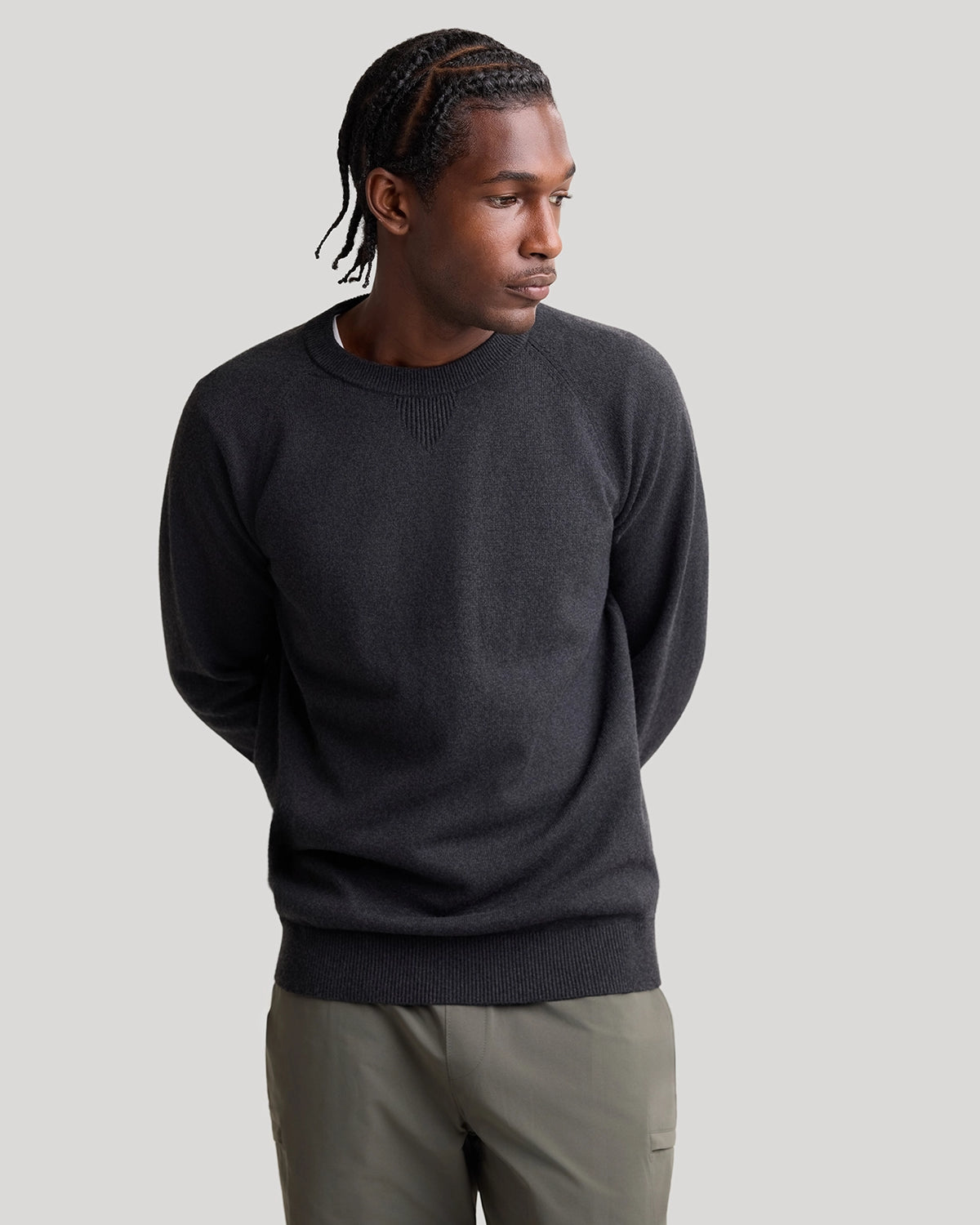 The Soft Luxe Tech Contrast Cuffs Crewneck Sweater - Black