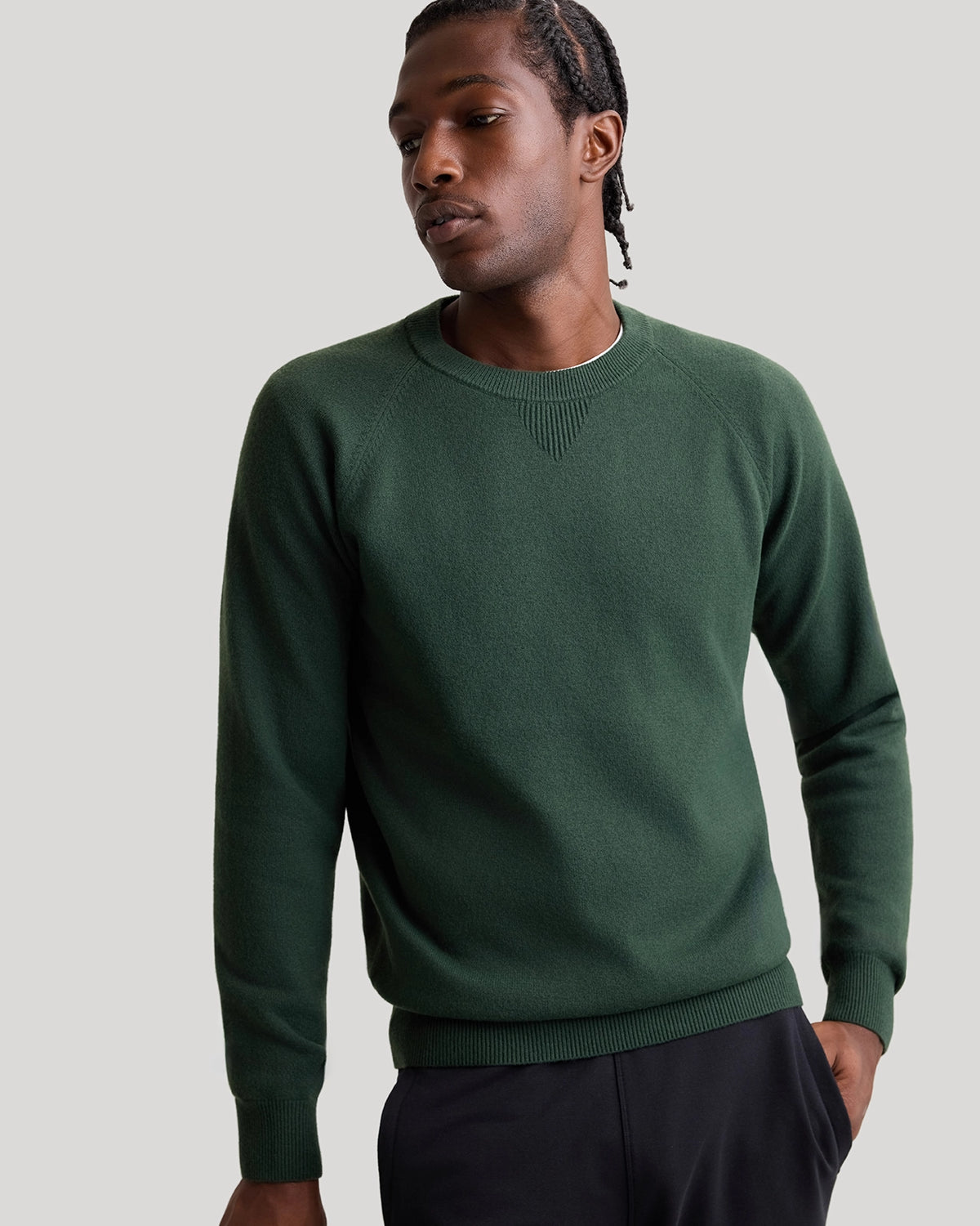 The Soft Luxe Tech Contrast Cuffs Crewneck Sweater - Deep Green
