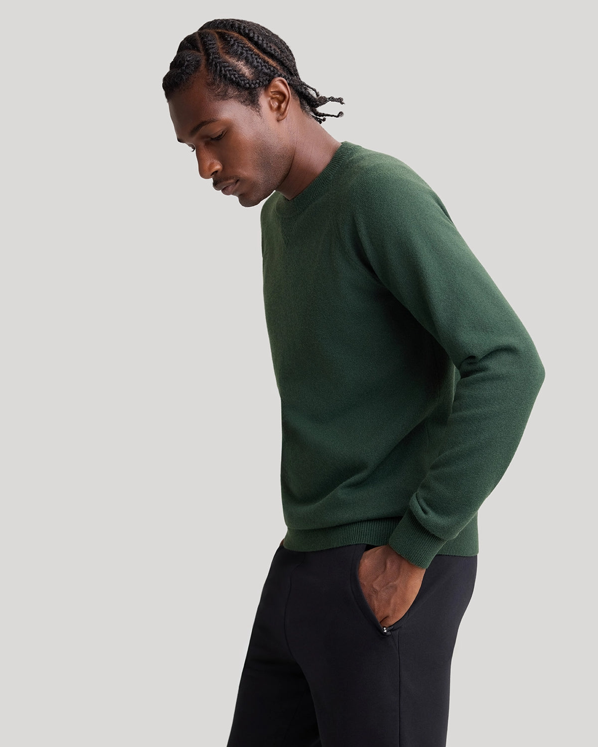 The Soft Luxe Tech Contrast Cuffs Crewneck Sweater - Deep Green