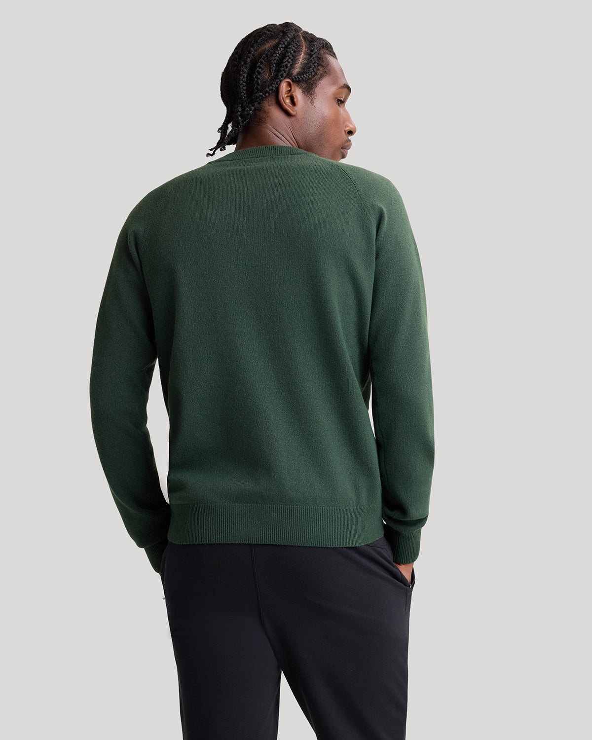 The Soft Luxe Tech Contrast Cuffs Crewneck Sweater - Deep Green