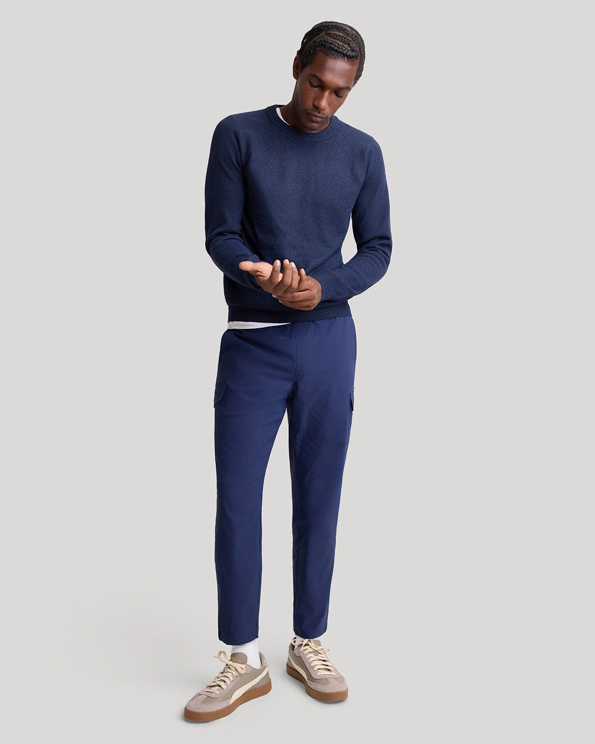 The Soft Luxe Tech Contrast Cuffs Crewneck Sweater - Navy