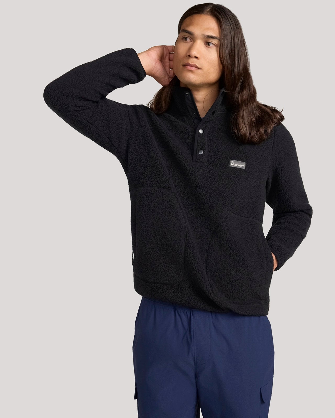 The Soft Luxe Berber Quarter-Snap Pullover - Black