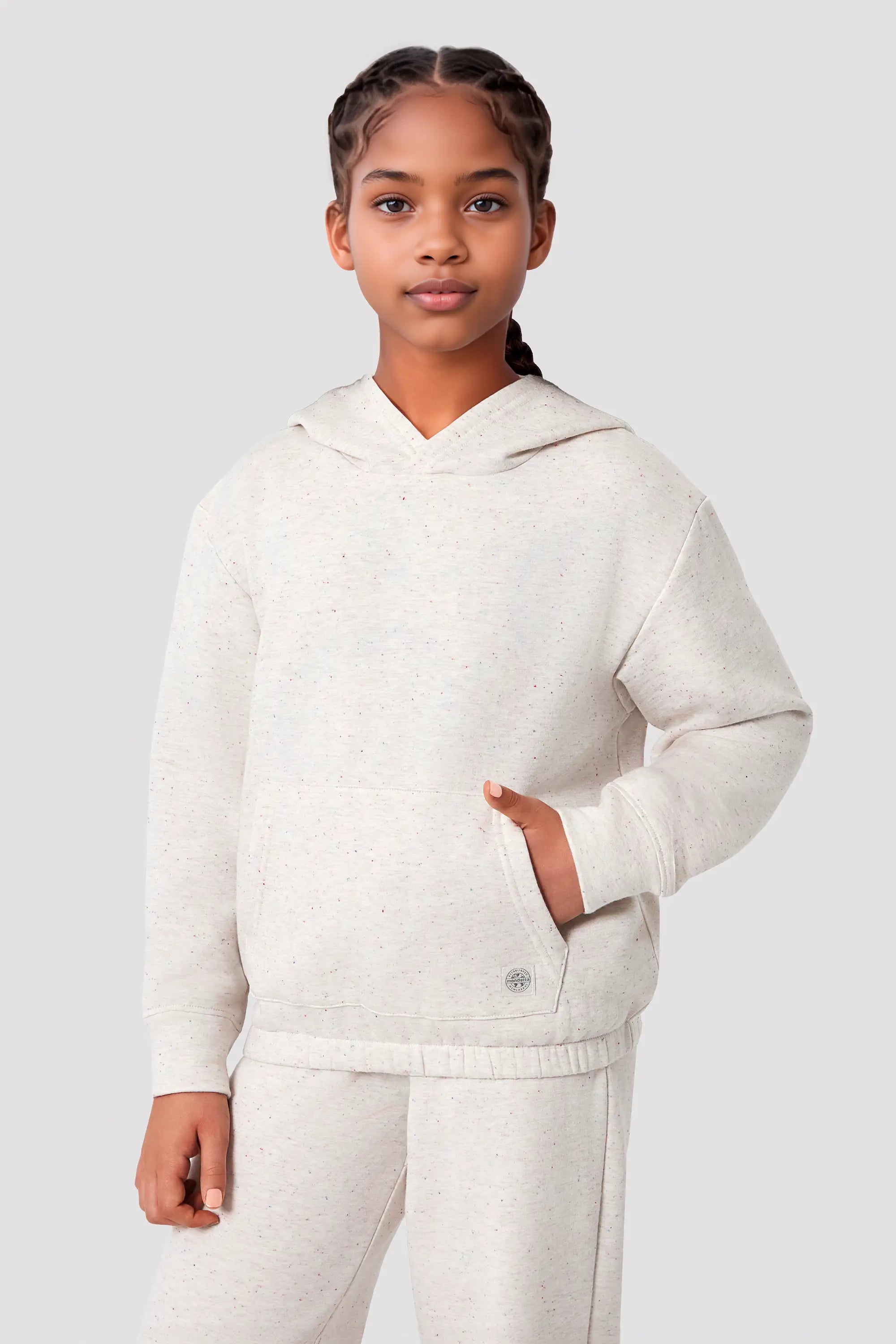 The Girls' Ecovero™ + GRS Certified Recycled Poly Candy Fleece Hoodie - Light Gray