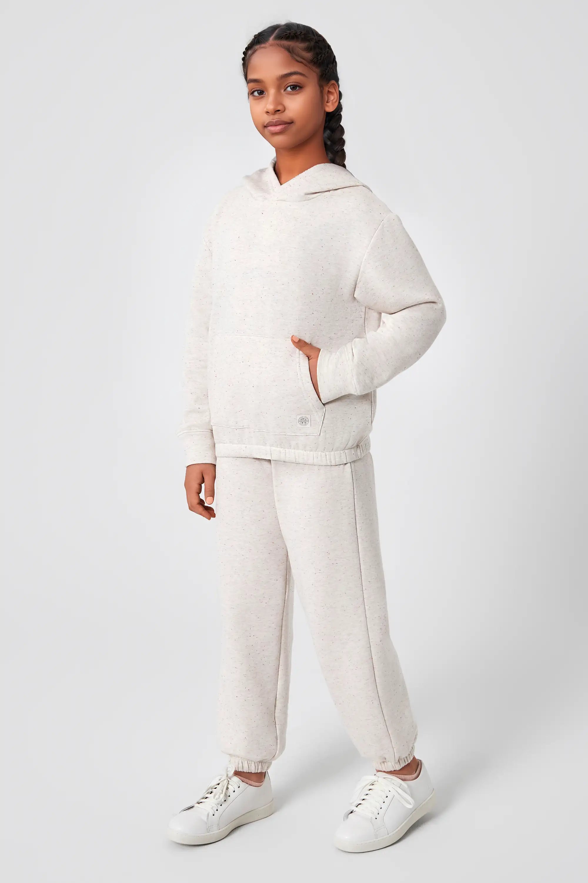 The Girls' Ecovero™ + GRS Certified Recycled Poly Candy Fleece Hoodie - Light Gray