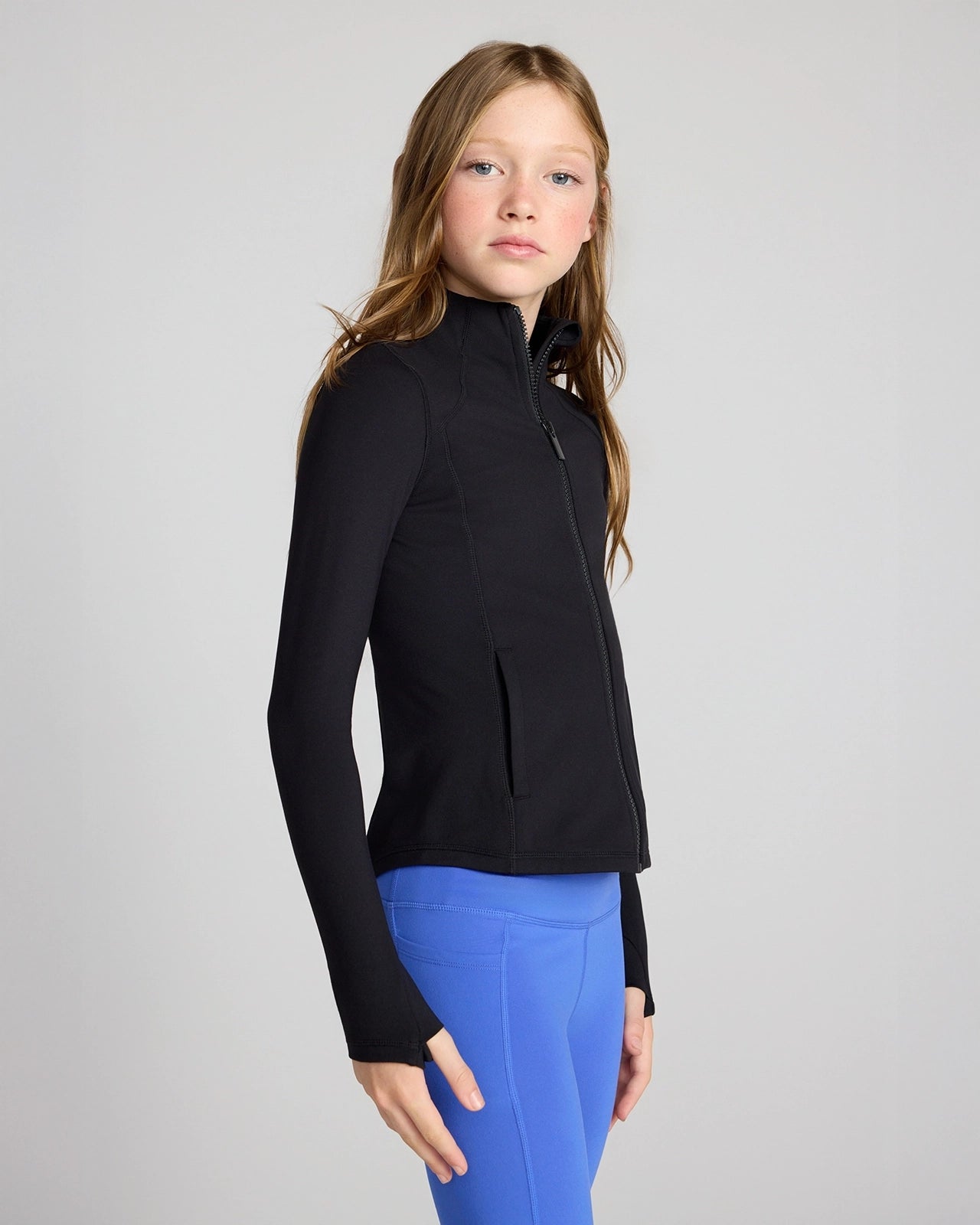 The Girls' Active Stretch GRS Certified Recycled Poly Yoga Jacket - Black