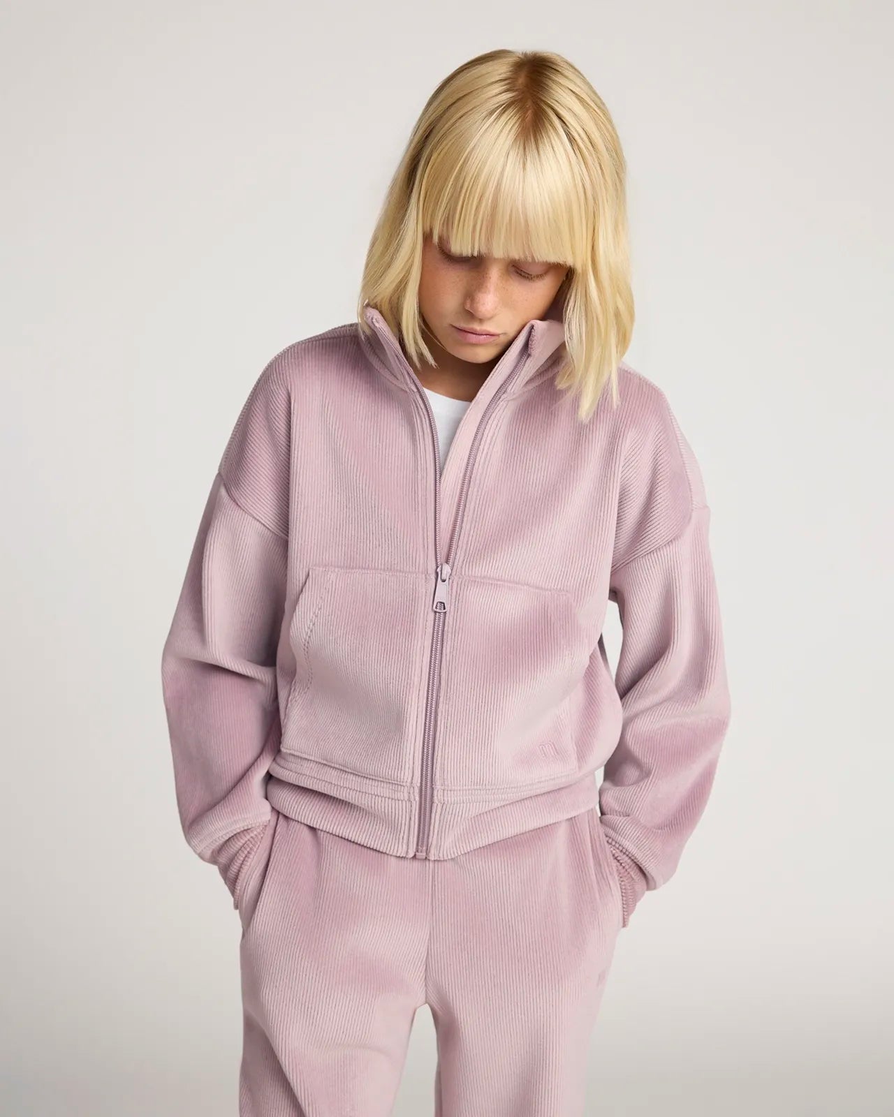 The Girls' Cozy Corduroy GRS Certified Recycled Poly Jacket - Light Blush Purple