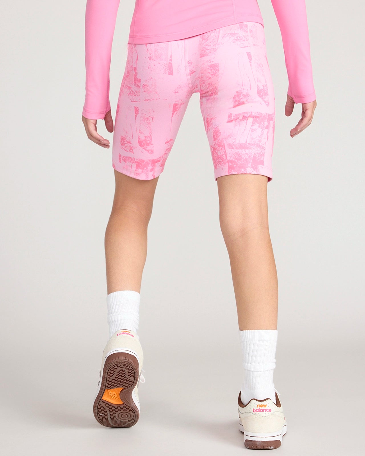 The Girls' Active Soft GRS Certified Recycled Poly Bike Short - Lilac Sachet Texture Print