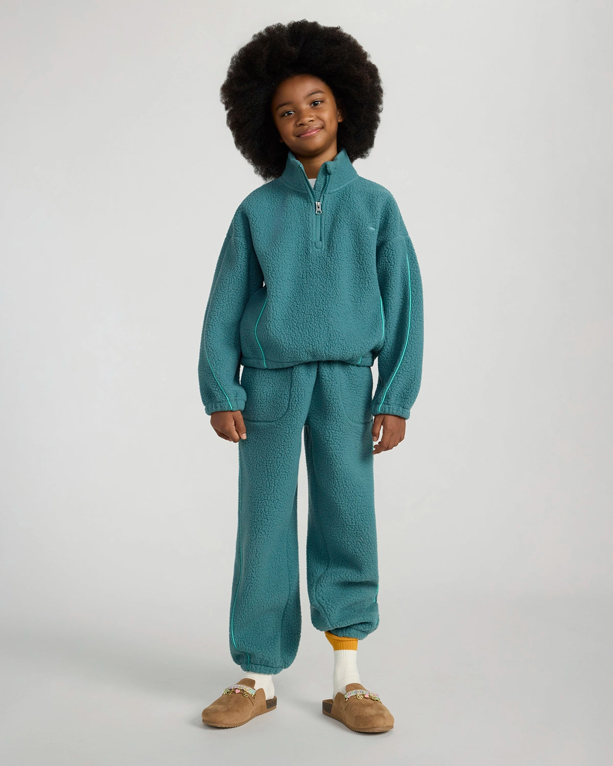 The Soft Luxe Berber Piping Jogger - Verdigris Green