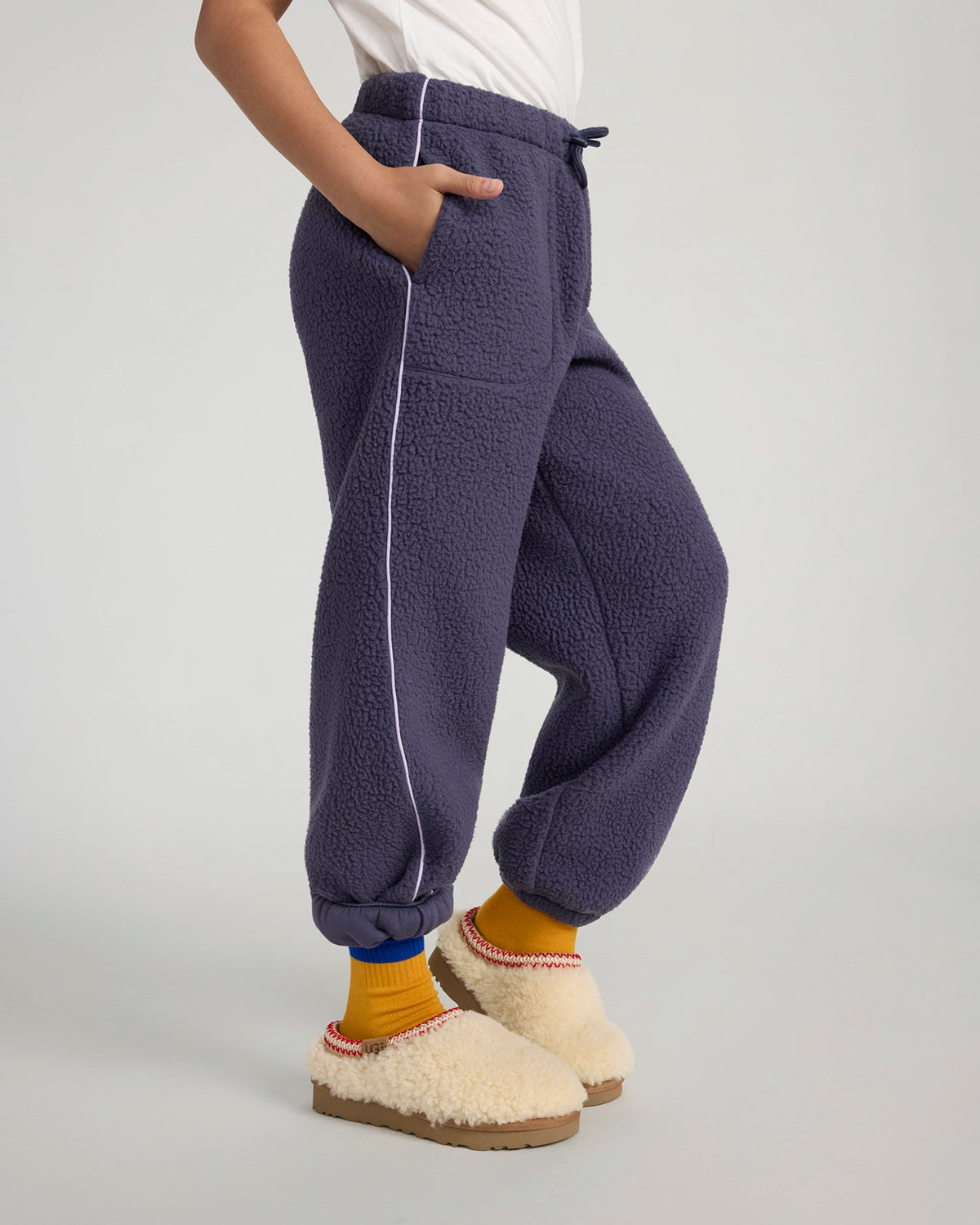 The Soft Luxe Berber Piping Jogger - Purplish Grey