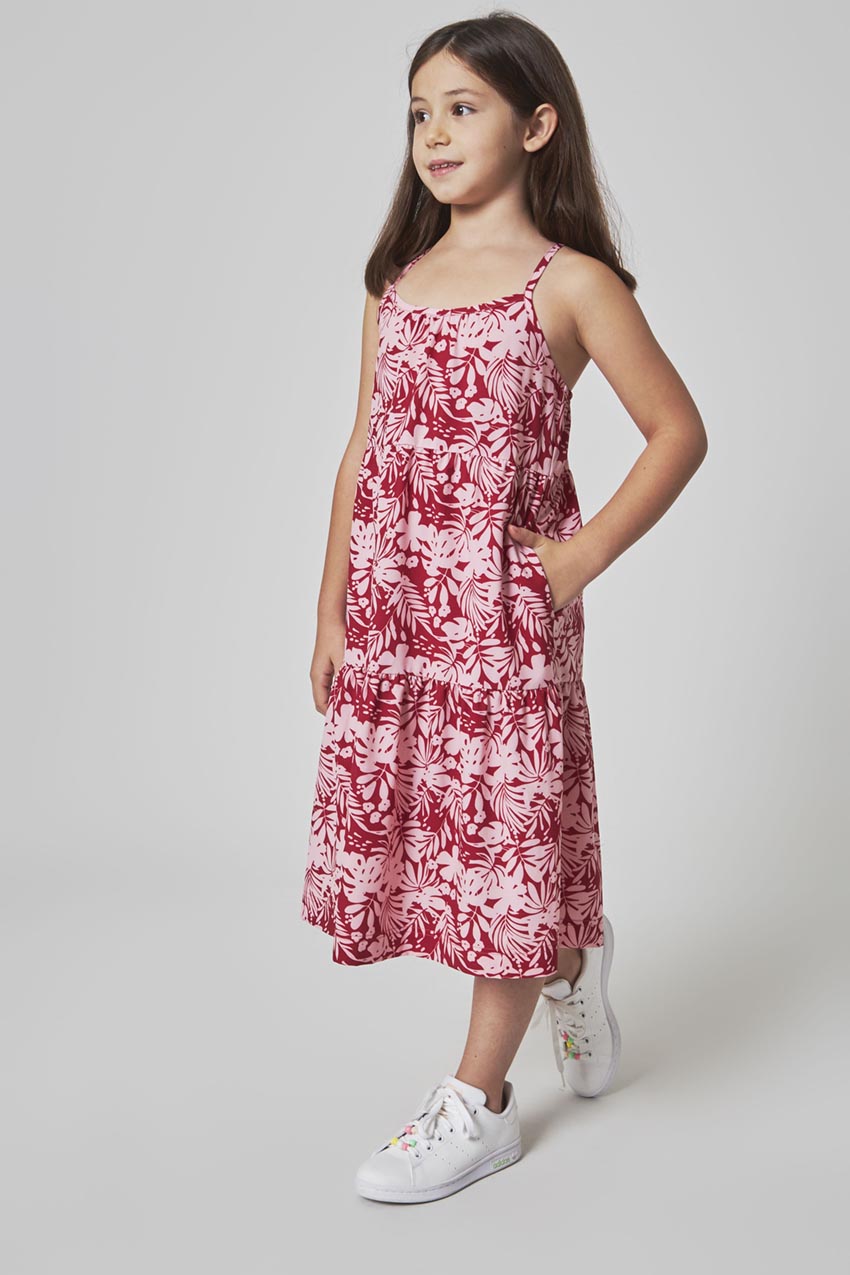 The Girls' Soft Luxe GRS Certified Recycled Poly 3-Tier Dress - Red