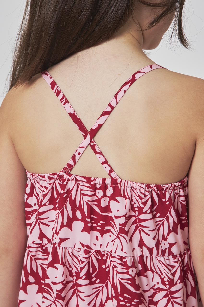 The Girls' Soft Luxe GRS Certified Recycled Poly 3-Tier Dress - Red