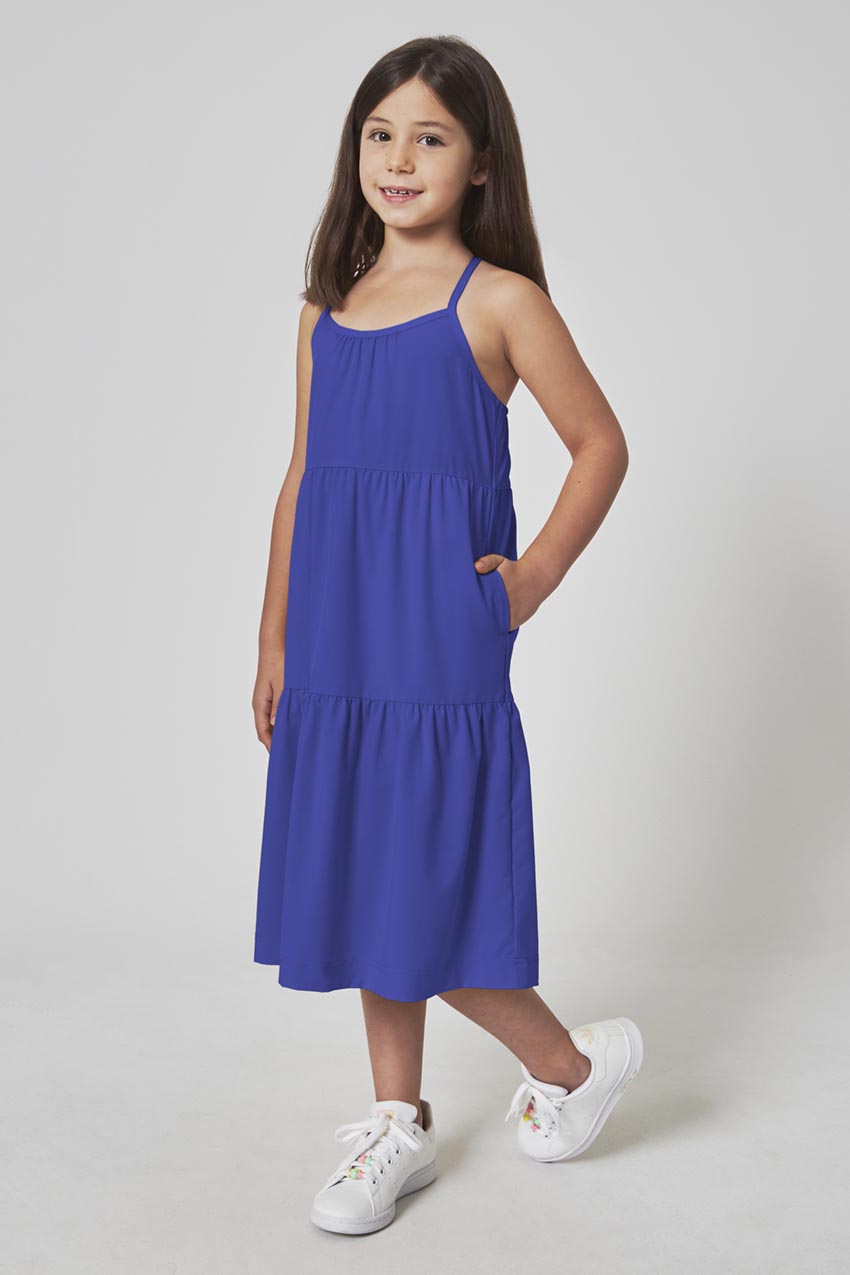 The Girls' Soft Luxe GRS Certified Recycled Poly 3-Tier Dress - Blue
