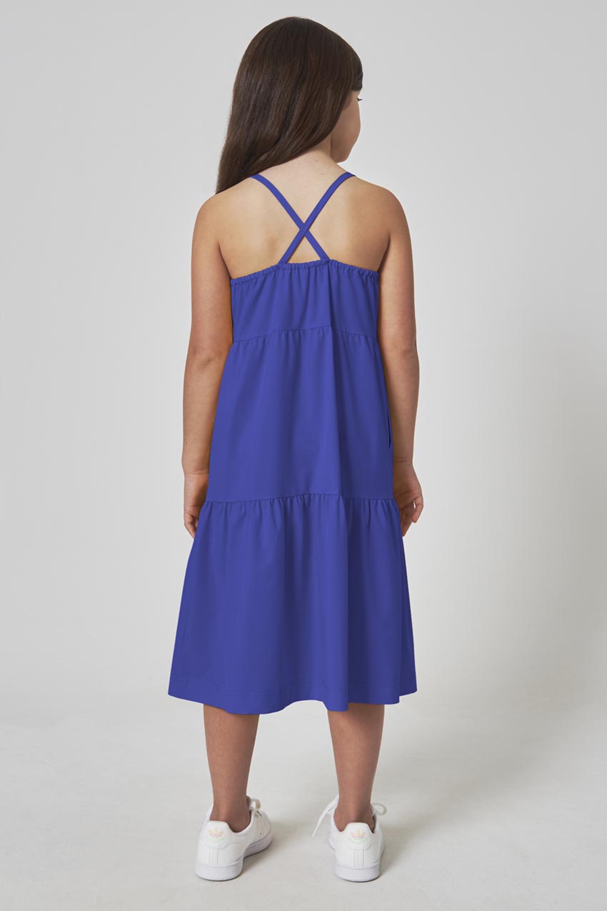 The Girls' Soft Luxe GRS Certified Recycled Poly 3-Tier Dress - Blue