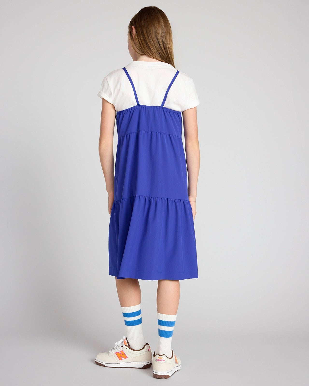 The Girls' Soft Luxe GRS Certified Recycled Poly 3-Tier Dress - Blue