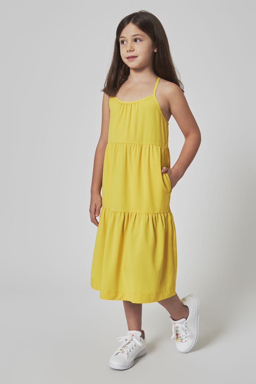 The Girls' Soft Luxe GRS Certified Recycled Poly 3-Tier Dress - Yellow