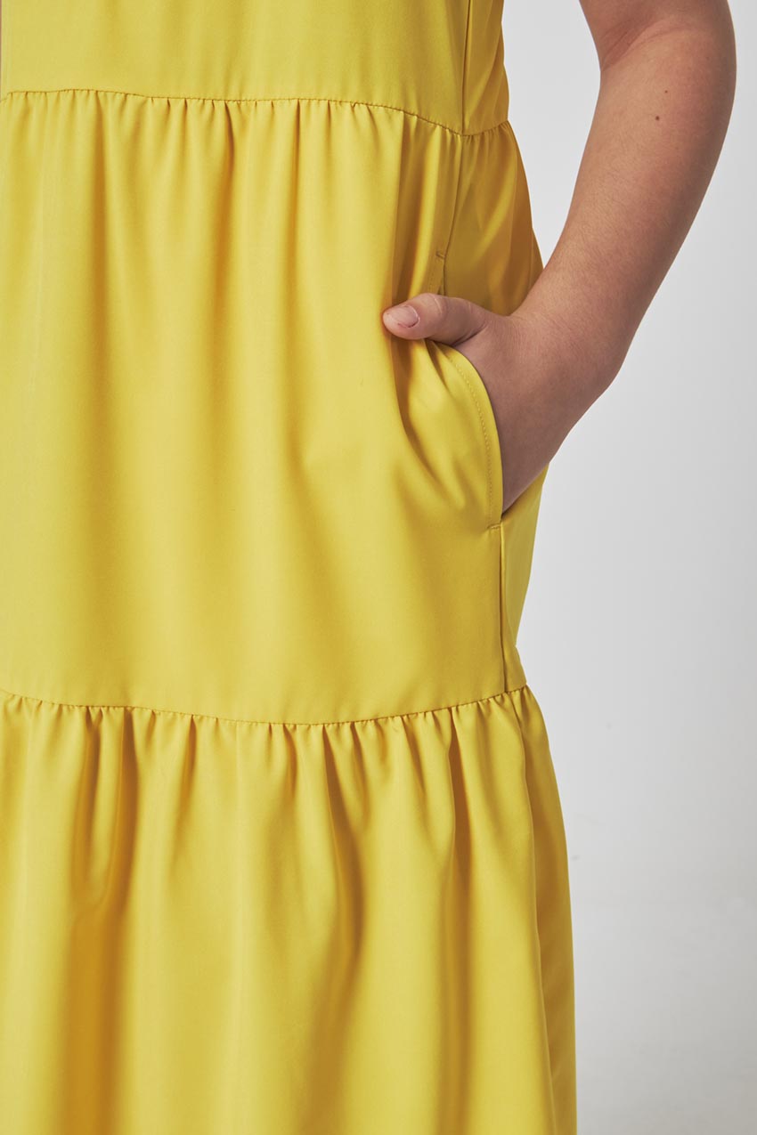 The Girls' Soft Luxe GRS Certified Recycled Poly 3-Tier Dress - Yellow