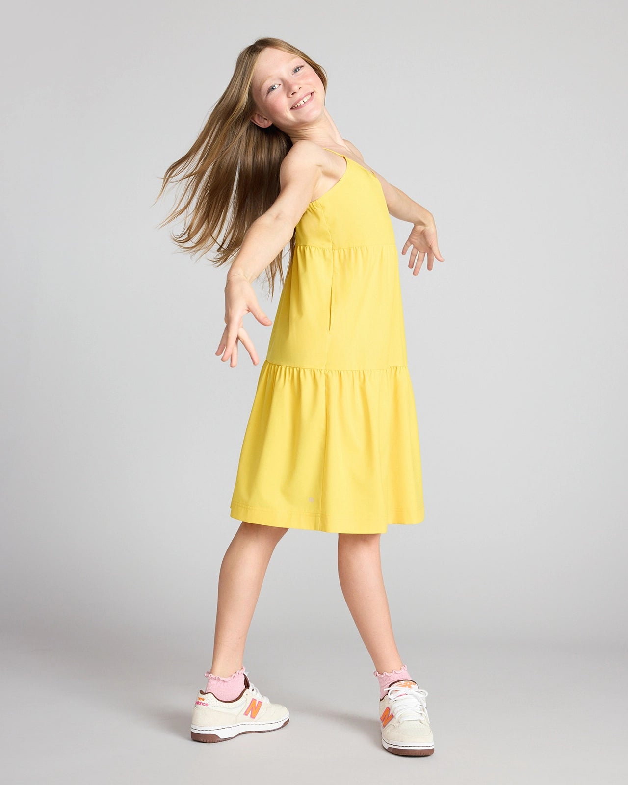 The Girls' Soft Luxe GRS Certified Recycled Poly 3-Tier Dress - Yellow
