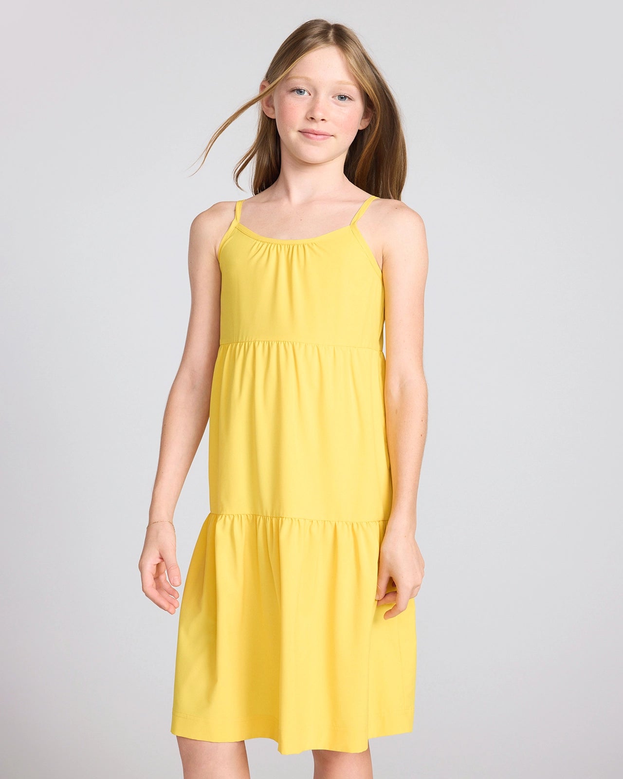 The Girls' Soft Luxe GRS Certified Recycled Poly 3-Tier Dress - Sunny Yellow