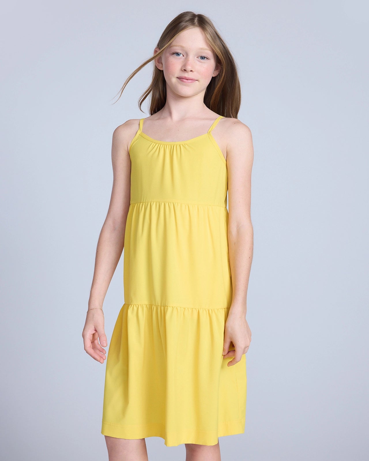 The Girls' Soft Luxe GRS Certified Recycled Poly 3-Tier Dress - Yellow