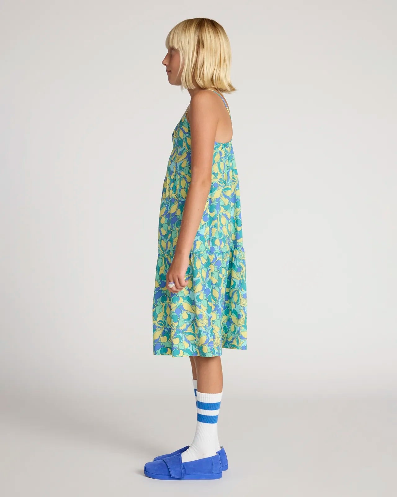 Girl's Three Tier Dress - Floral Print Yellow