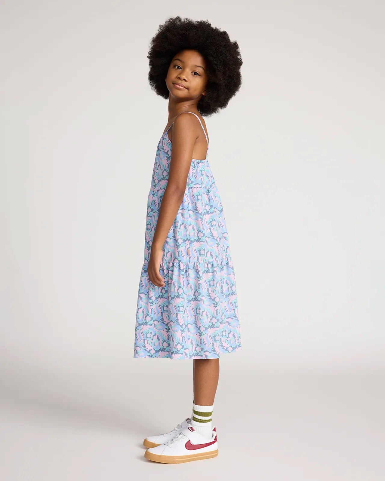 Girl's Three Tier Dress - Tropical Print Pink