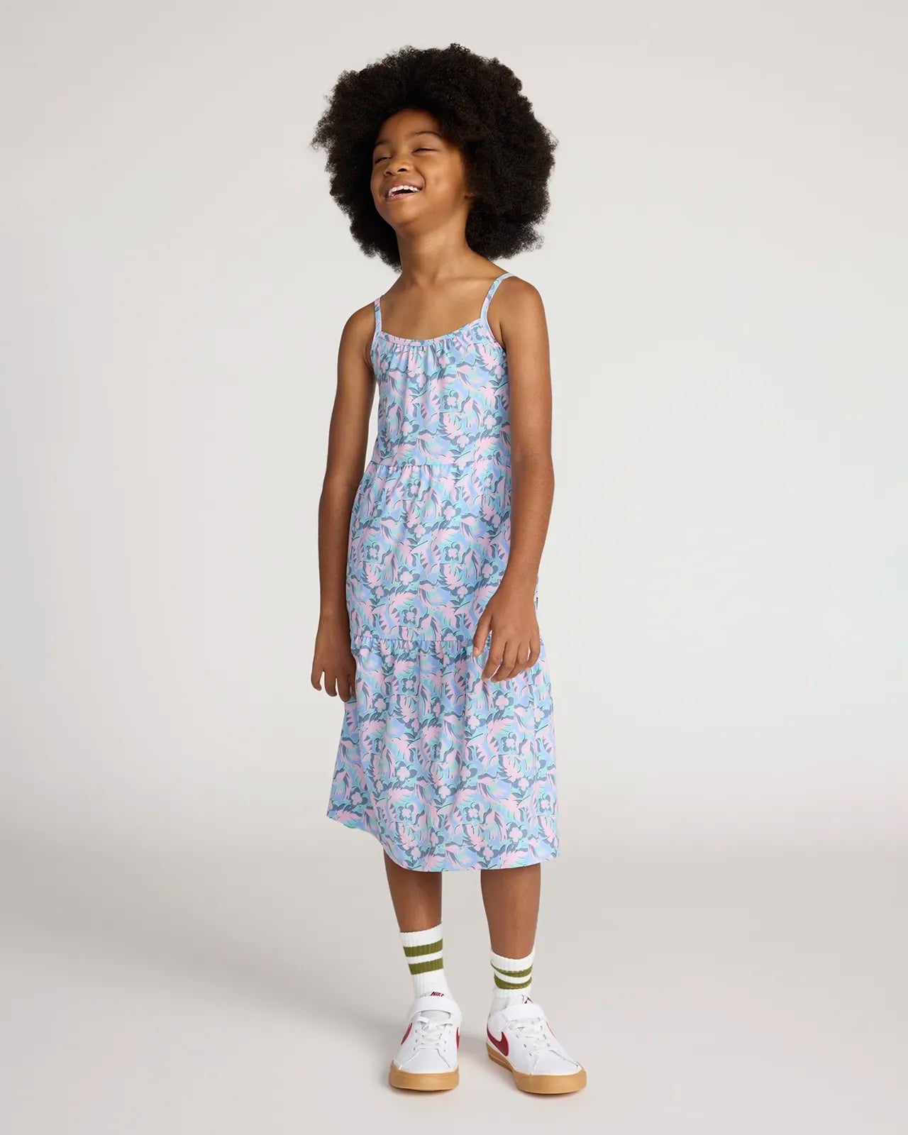 Girl's Three Tier Dress - Tropical Print Pink