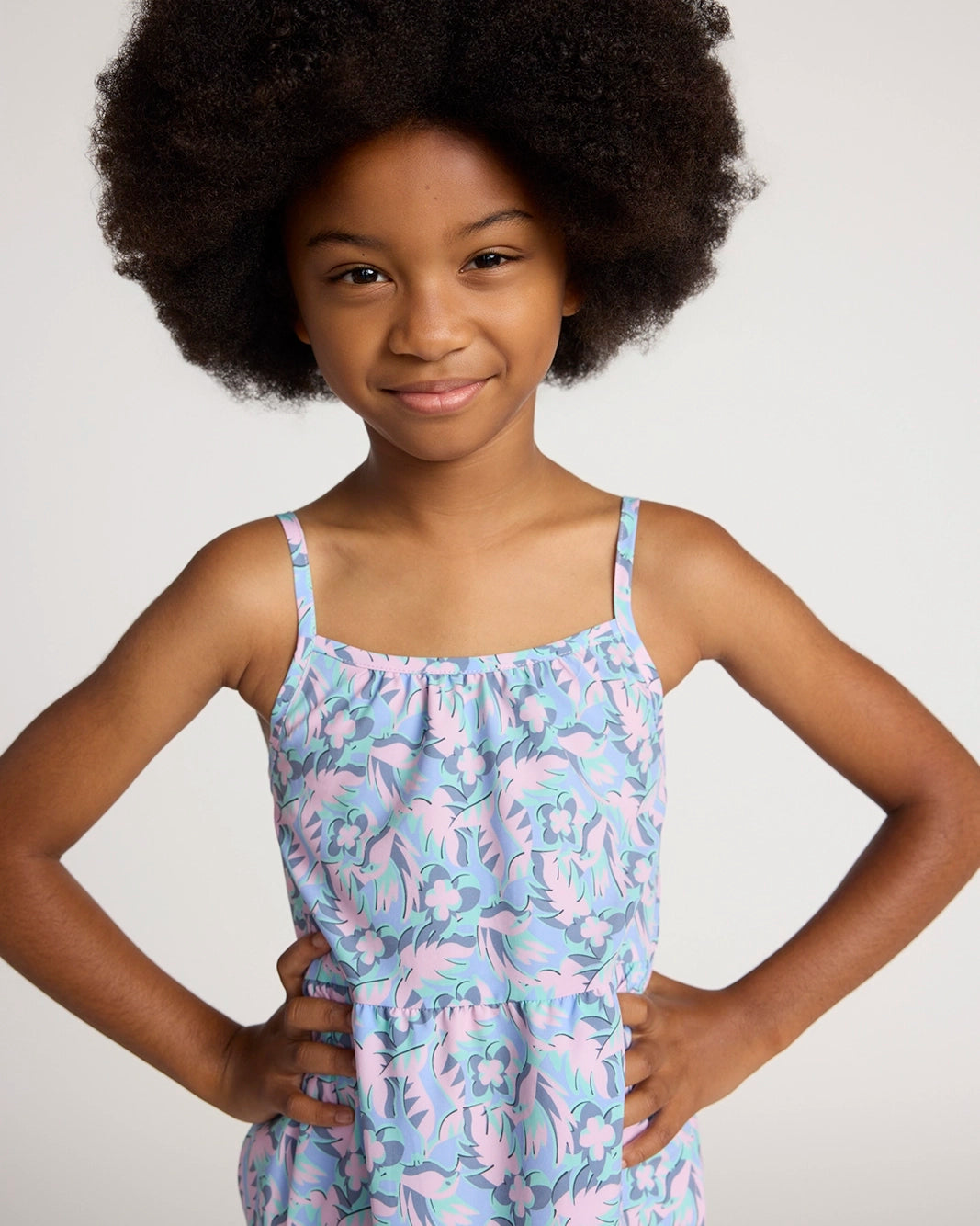 Girl's Three Tier Dress - Tropical Print Pink