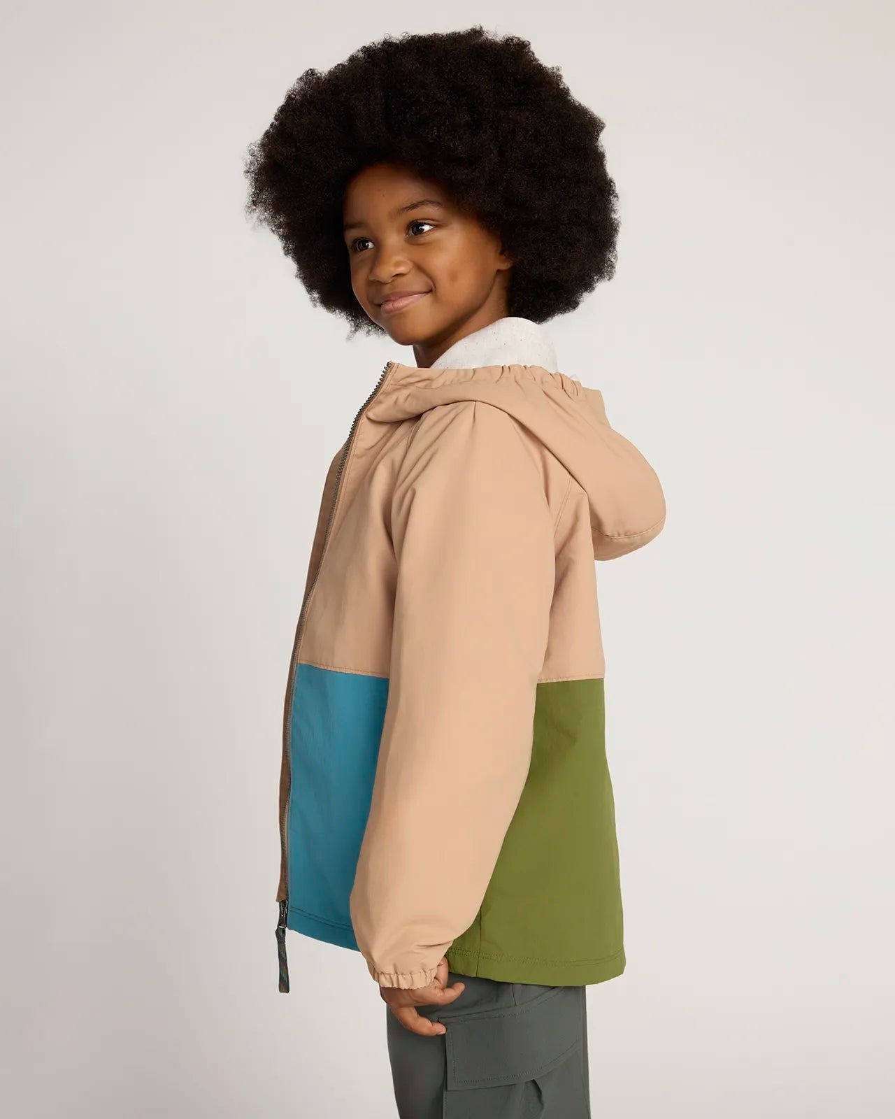 The Kids' GRS Certified Recycled Nylon Colour-Block Rain Jacket - Blue/Beige