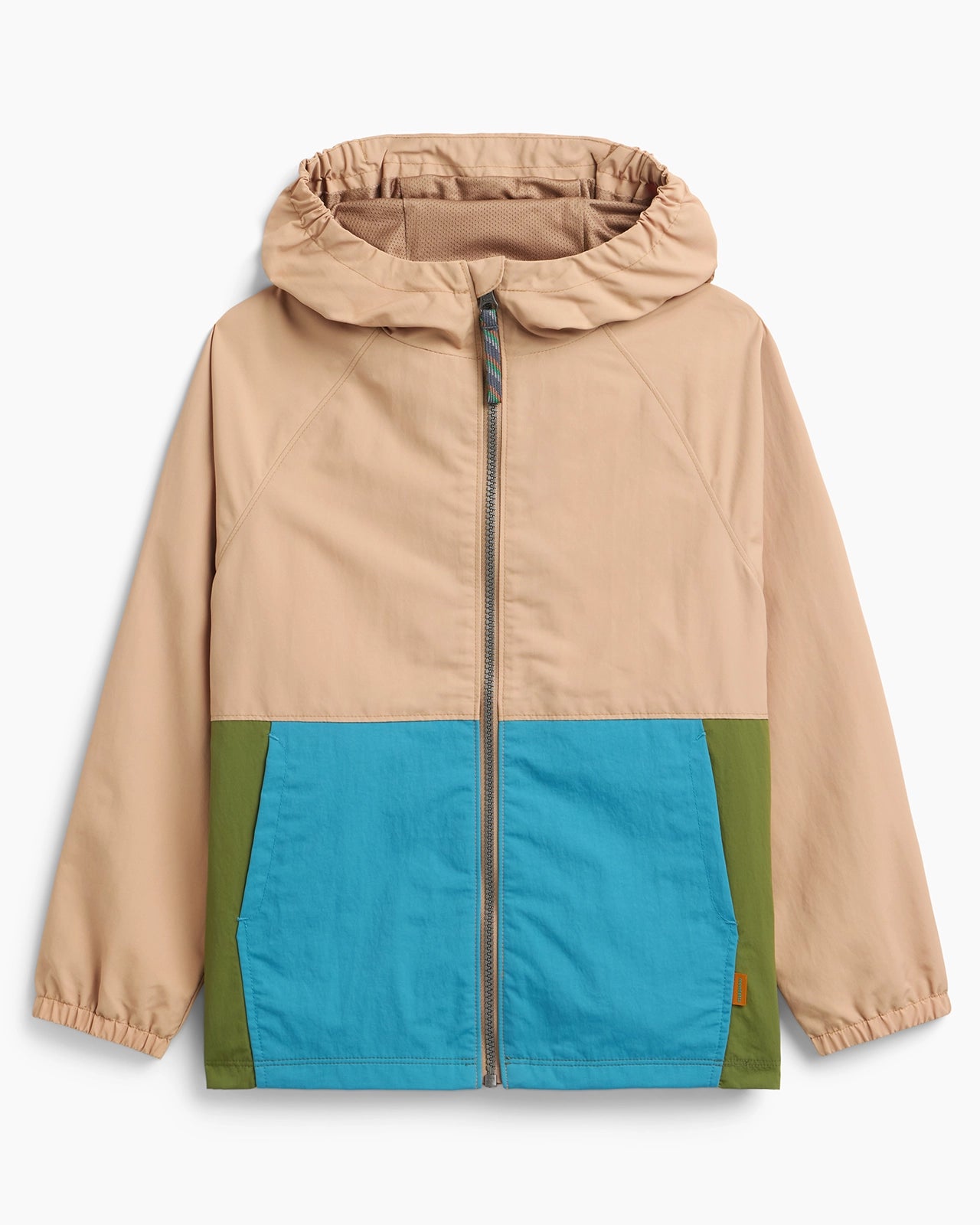 The Kids' GRS Certified Recycled Nylon Colour-Block Rain Jacket - Blue/Beige
