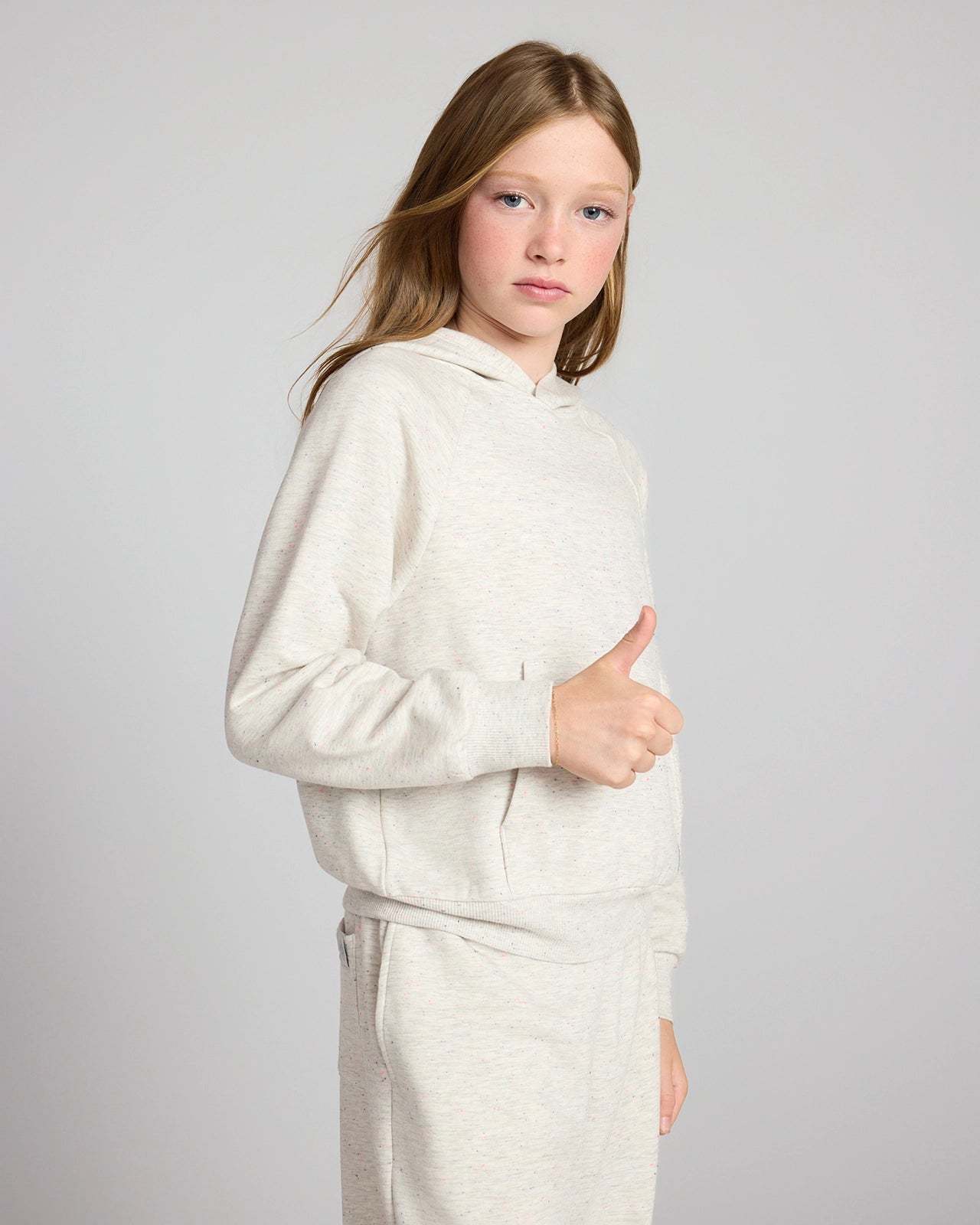 The Kids' Ecovero™ + GRS Certified Recycled Poly Candy Fleece Hoodie - White