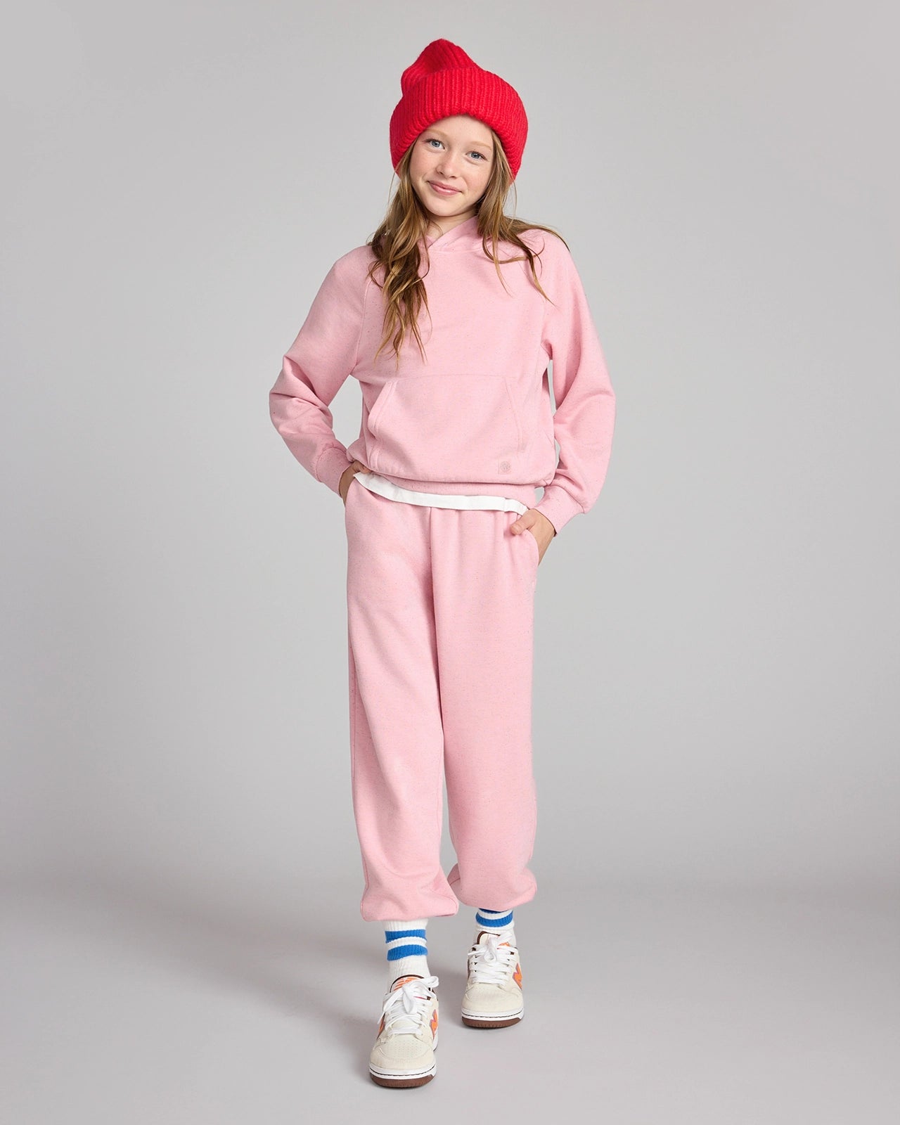 The Kids' Ecovero™ + GRS Certified Recycled Poly Candy Fleece Hoodie - Bubblegum Pink