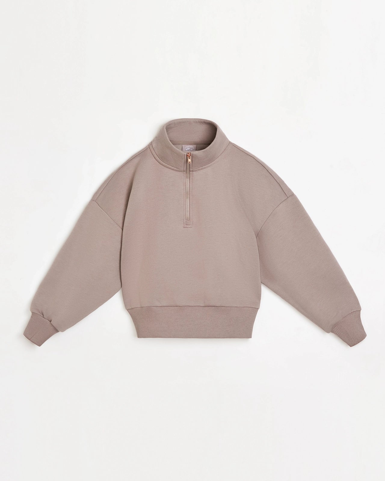 The Soft Organic Cotton 1/2 Zip Top - Zinc Beige