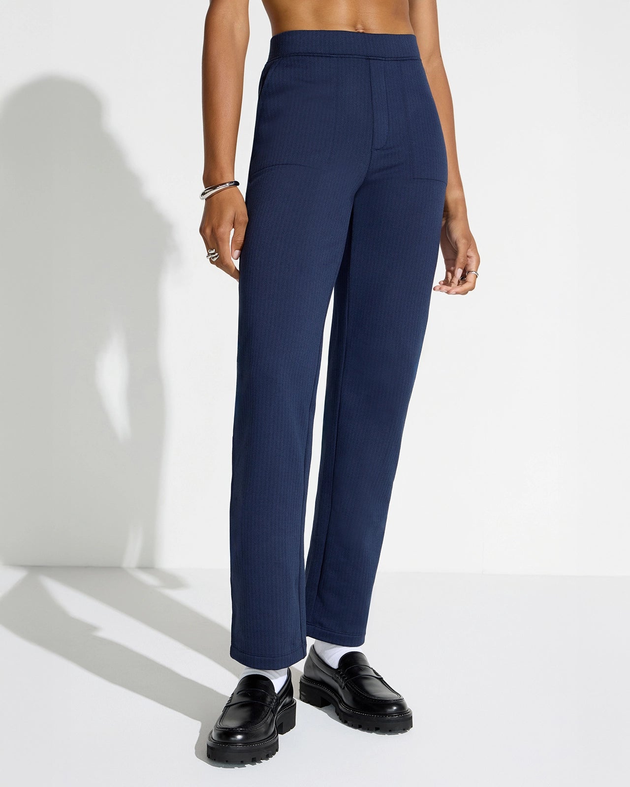 The Soft Luxe GRS Certified Recycled Poly Herringbone Pant - Navy Blue