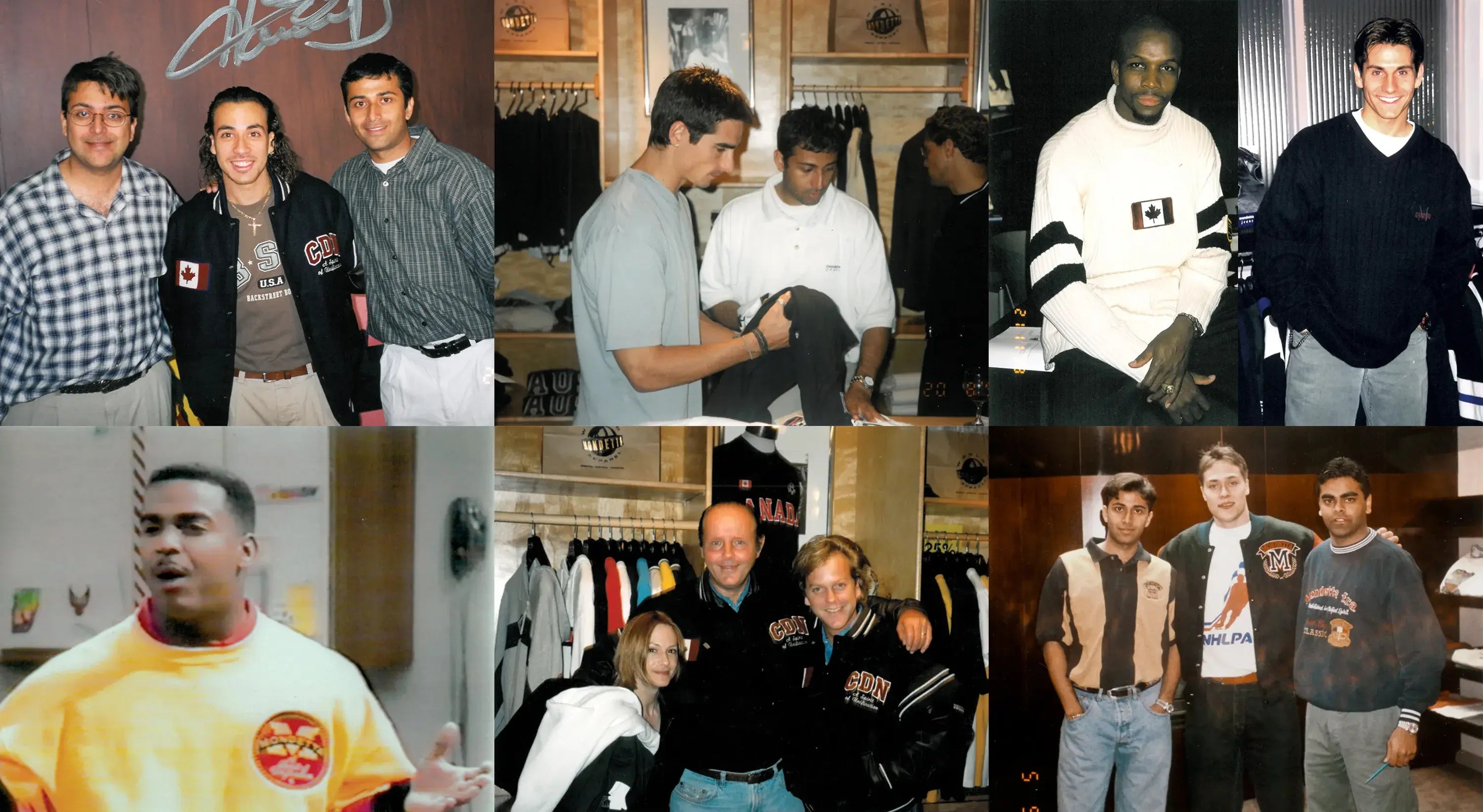 Collage of various celebrities with Mondetta founders, description in following paragraphs.