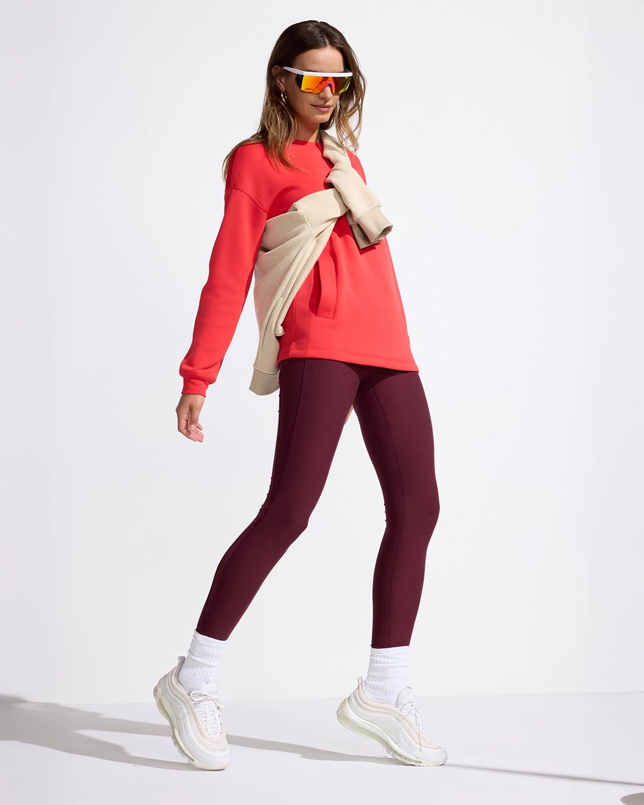 The Active Half-Moon Power Mesh GRS Certified Recycled Poly Legging - Deep Wine Red