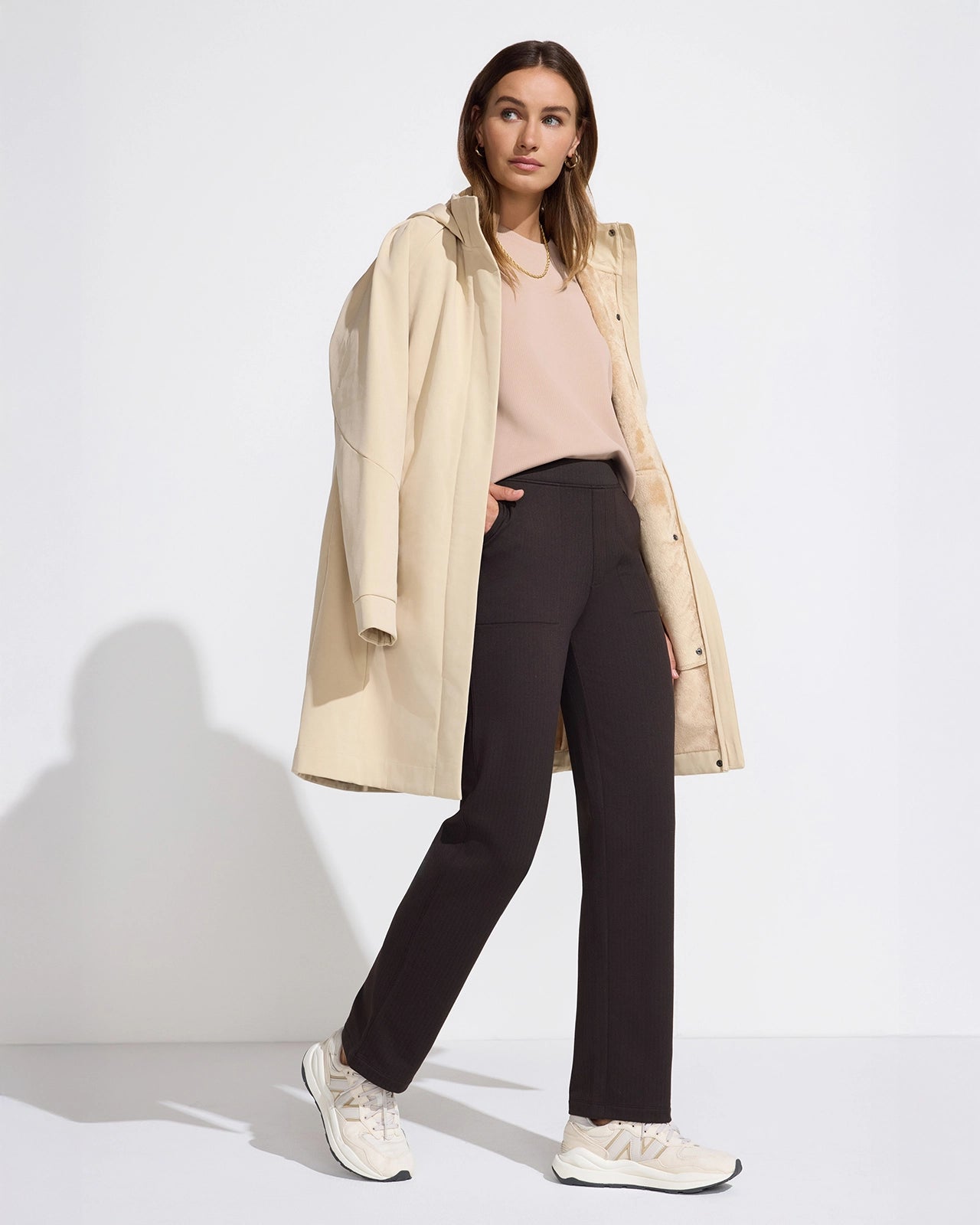 The Soft Luxe GRS Certified Recycled Poly Herringbone Pant - Dark Brown