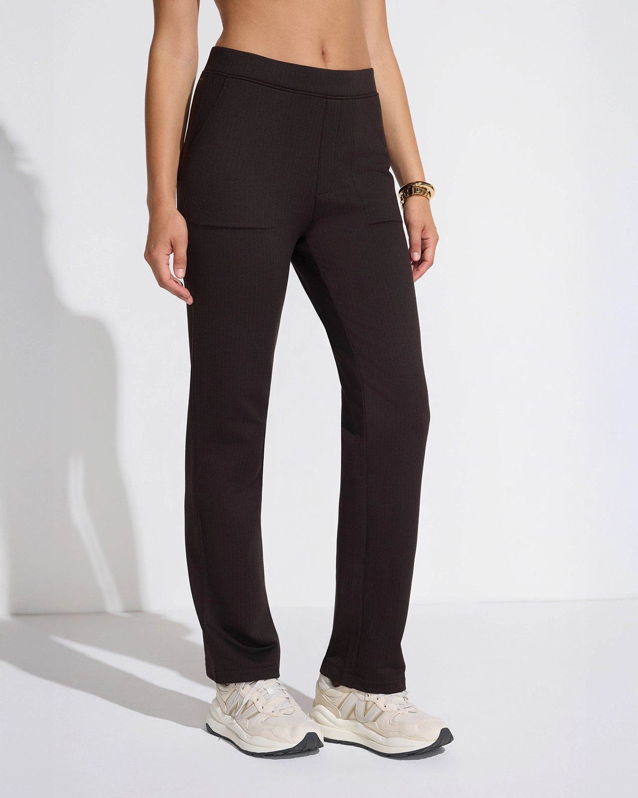 The Soft Luxe GRS Certified Recycled Poly Herringbone Pant - Dark Brown