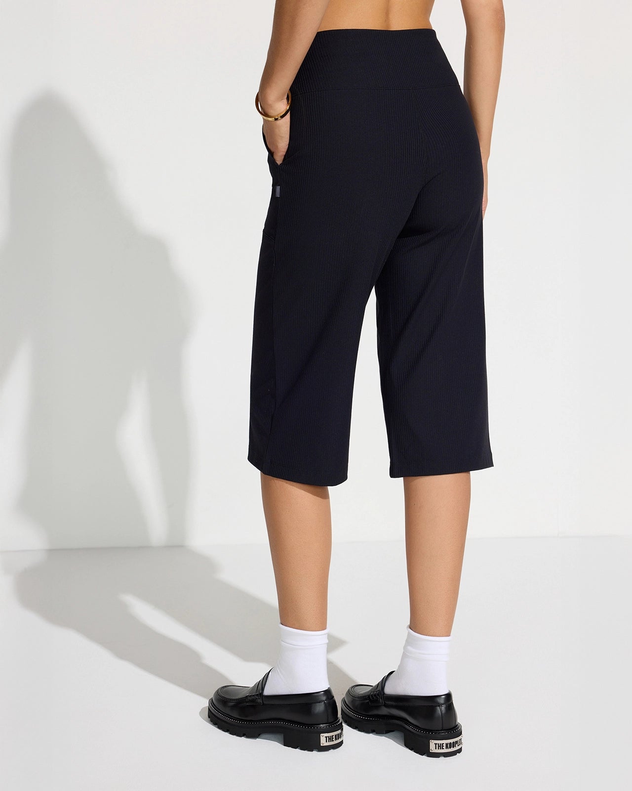 The Soft Luxe Ribbed GRS Certified Recycled Nylon Capri Pant - Black