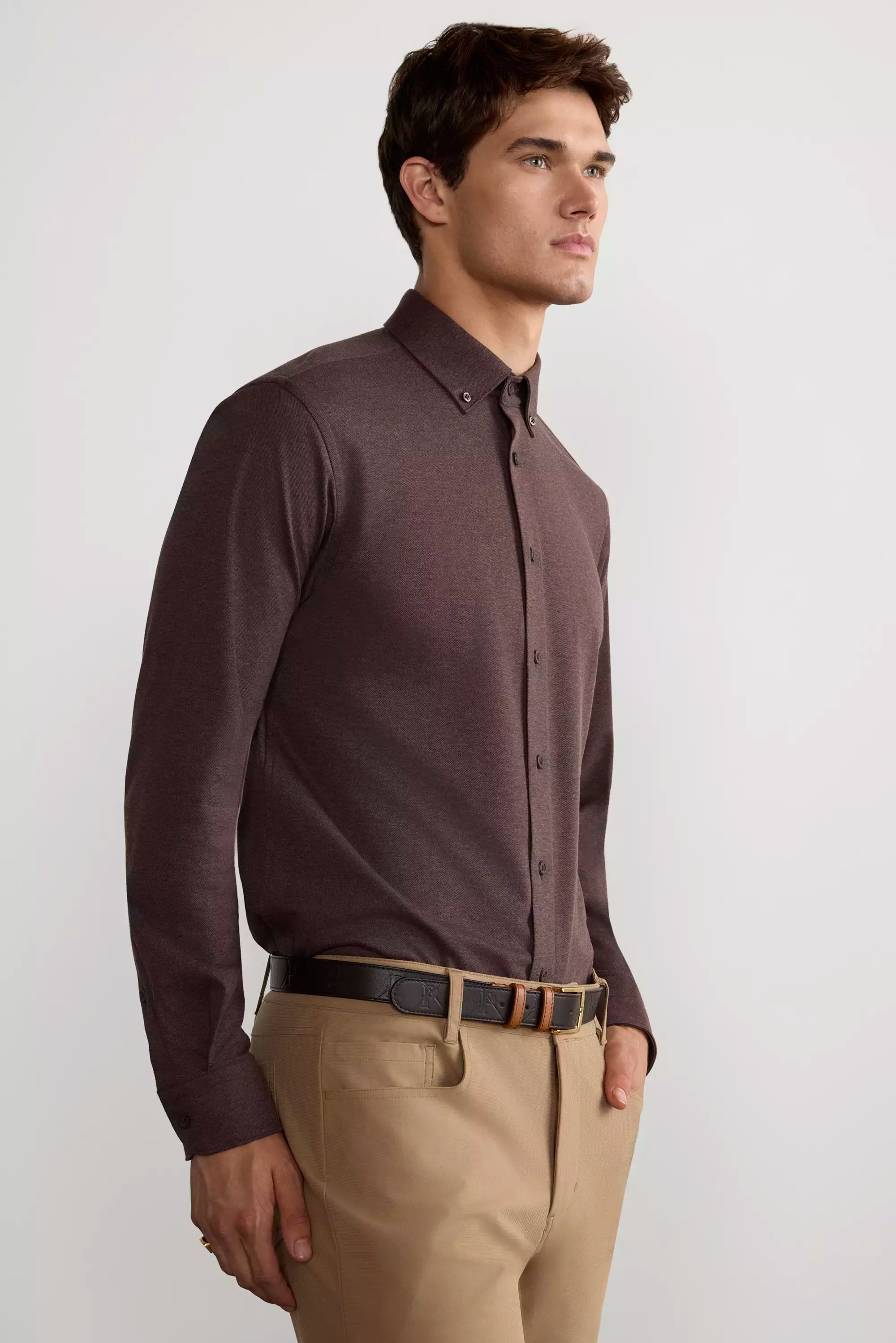 Integrity Slim-Fit FlexPique Shirt - Htr Dark Brown
