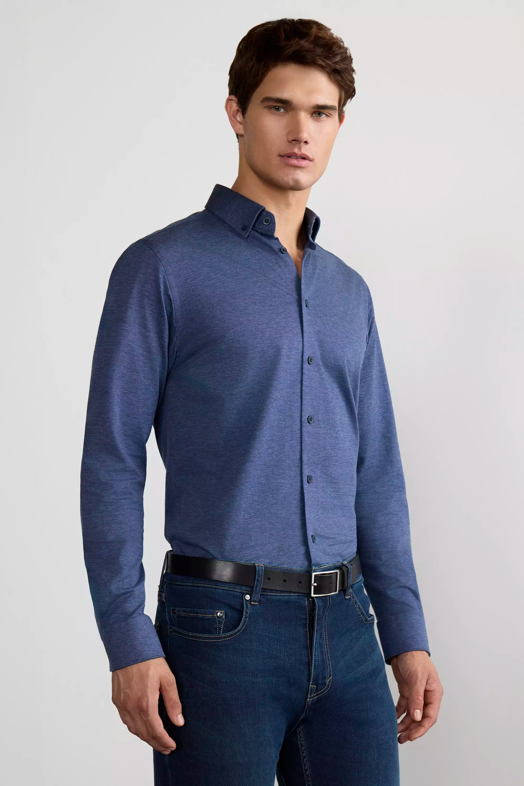 Interview FlexPique Knit Standard-Fit Shirt - Heathered Blue