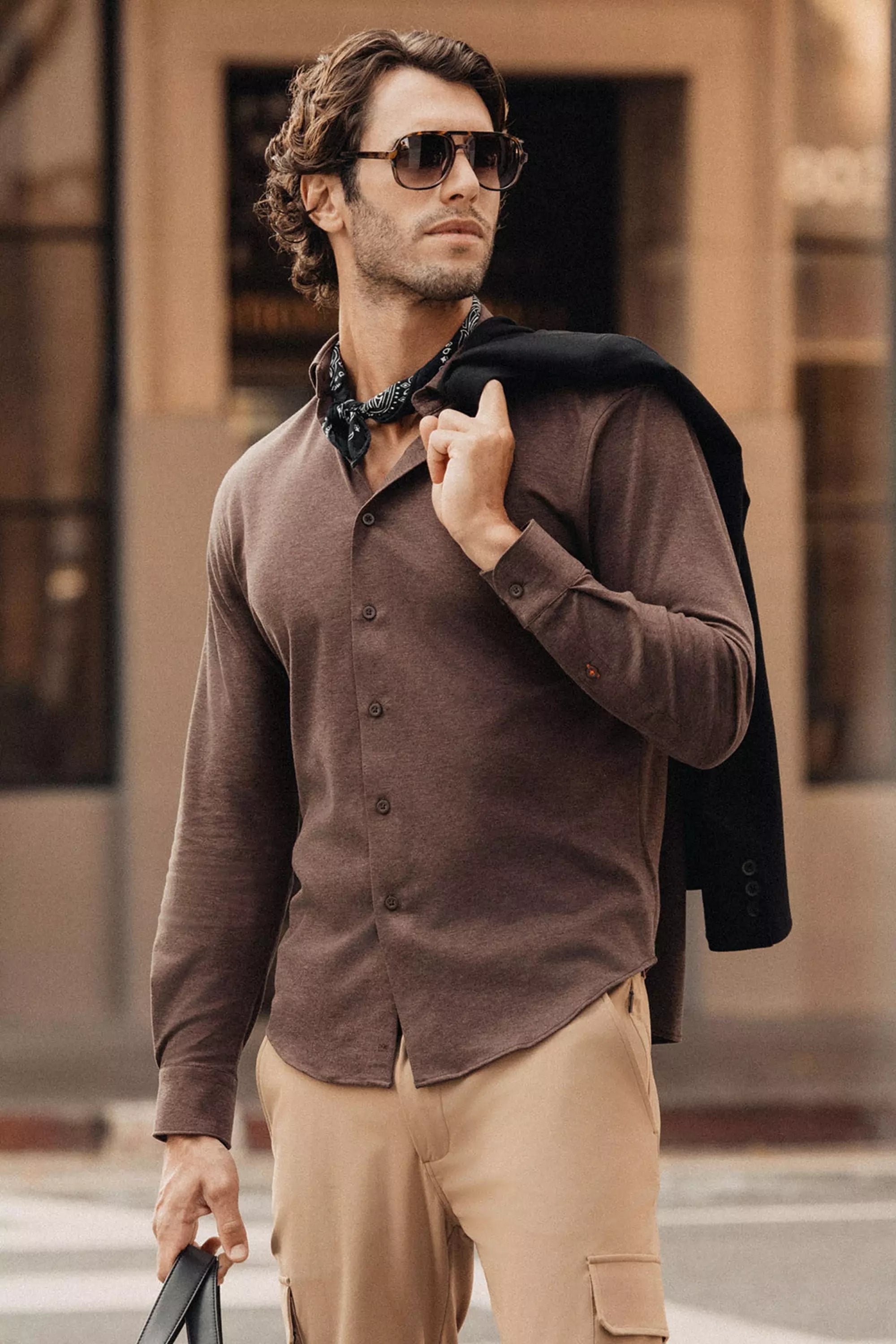 Interview FlexPique Knit Standard-Fit Shirt - Htr Dark Brown